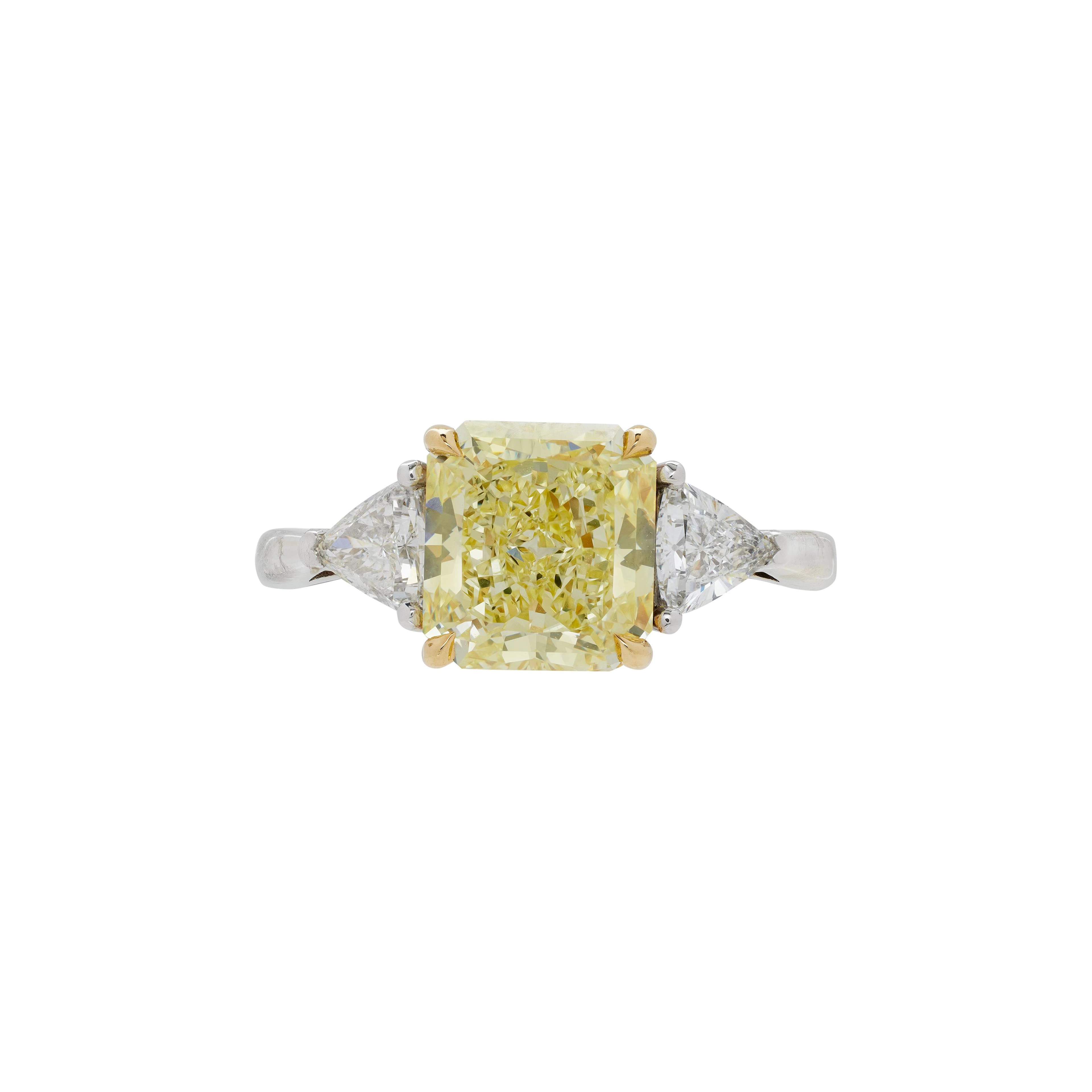 White Gold, Gold, 2.62ct Radiant Cut Fancy Yellow Diamond and Diamond