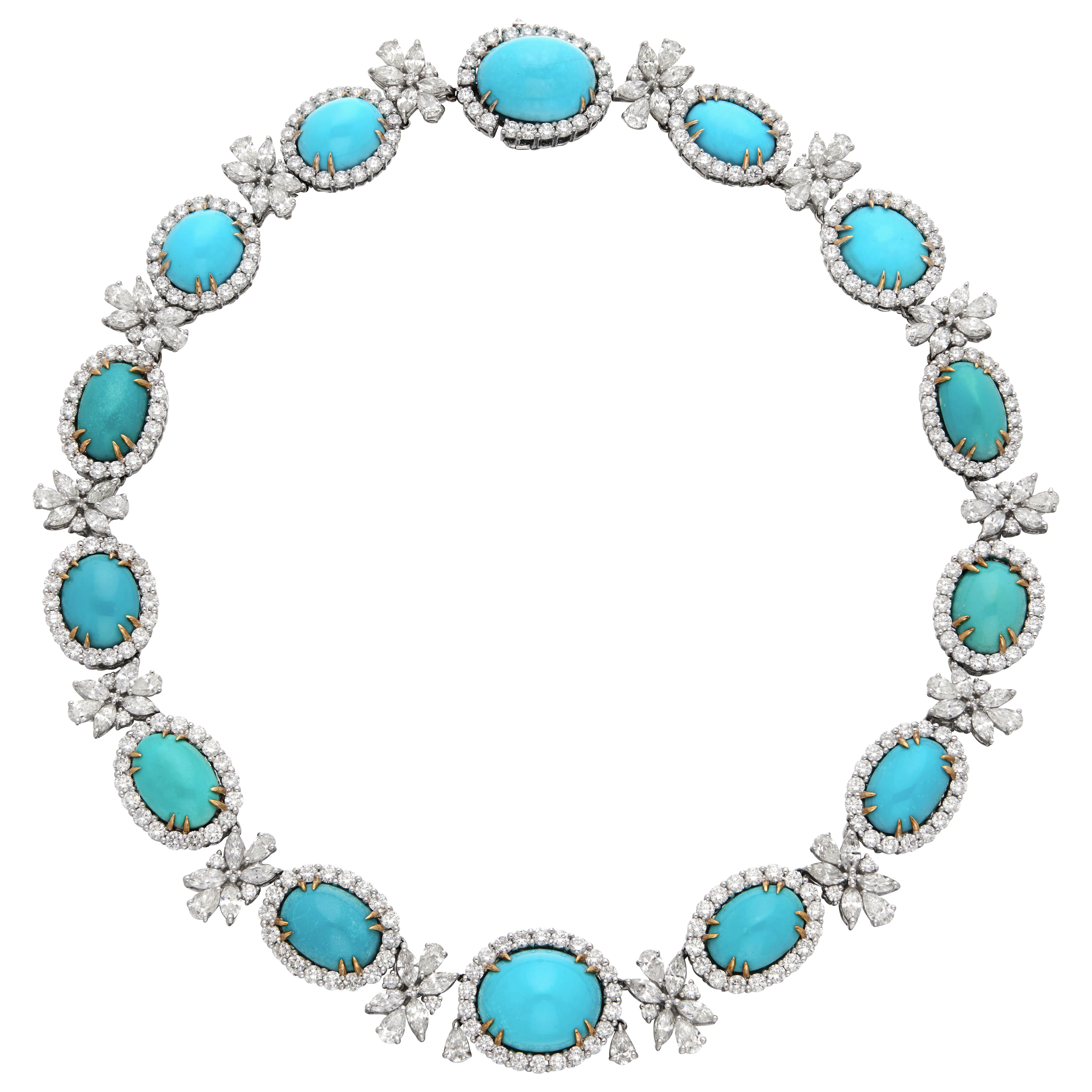 White Gold, Turquoise and Diamond Collar Necklace