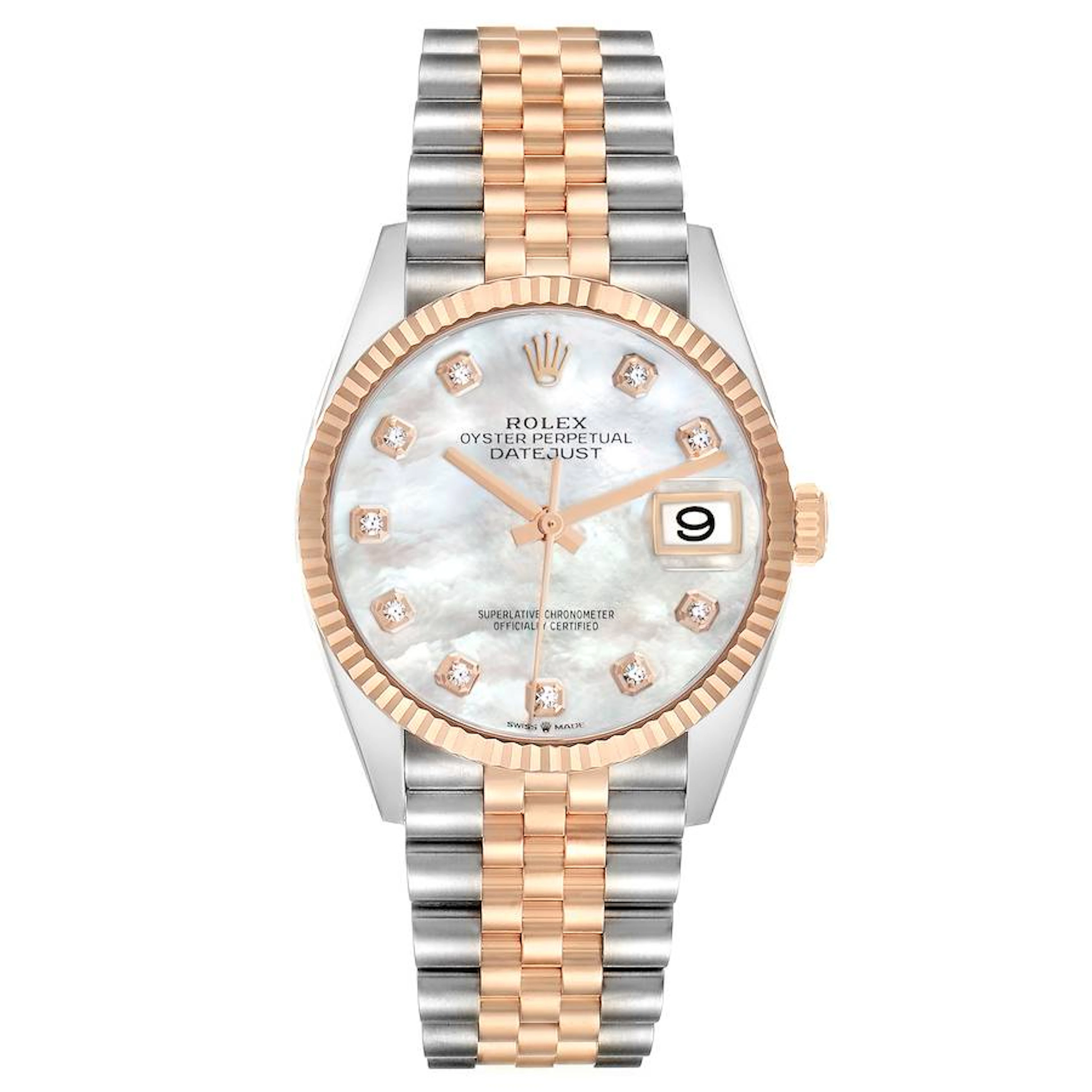 Datejust (Reference 126231). A 36mm rose gold stainless steel diamond-set