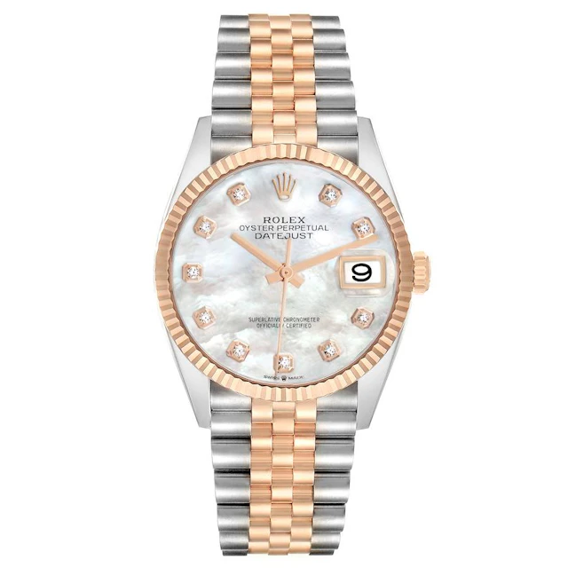 Datejust (Reference 126231). A 36mm rose gold stainless steel diamond-set