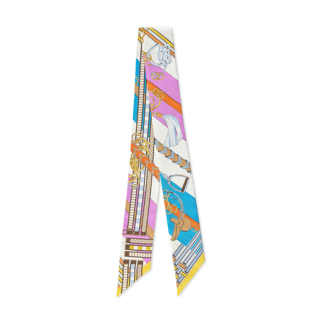 Cyclamen Bleu Vif Gris Brides et Gris-Gris Silk Twilly Scarf