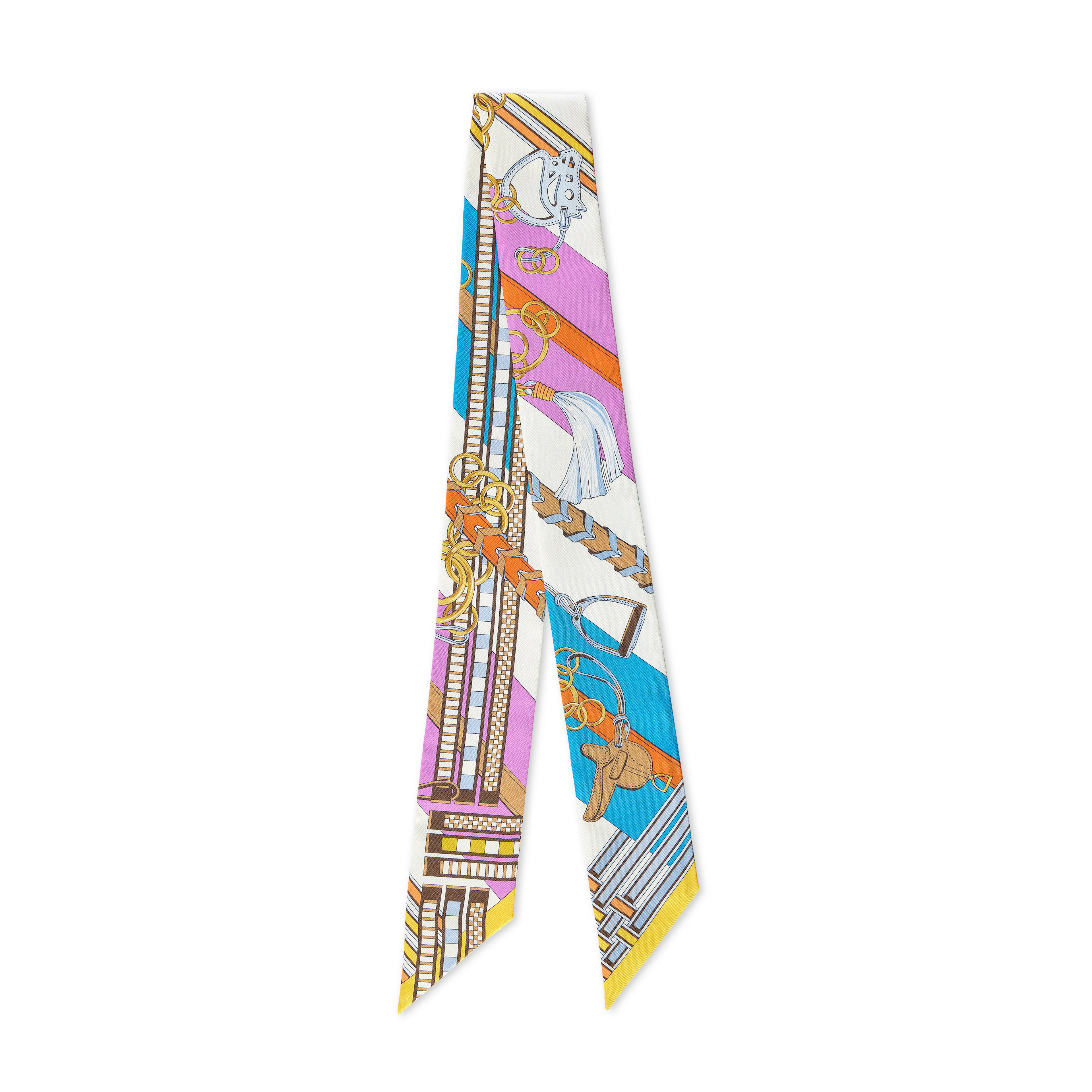 Cyclamen Bleu Vif Gris Brides et Gris-Gris Silk Twilly Scarf