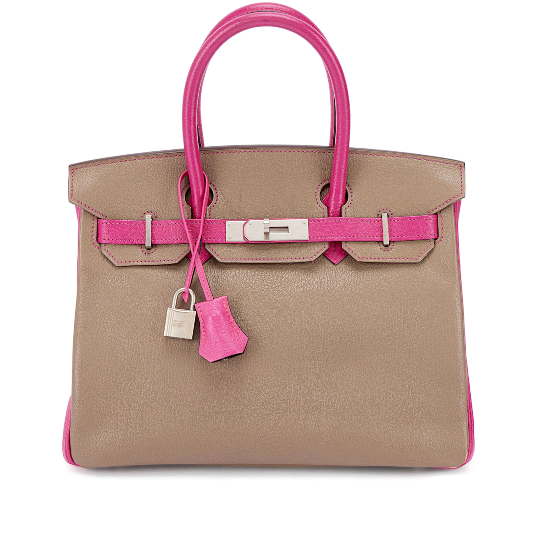 Gris Tourterelle and Rose Shocking Chèvre HSS Birkin 30 Brushed Palladium