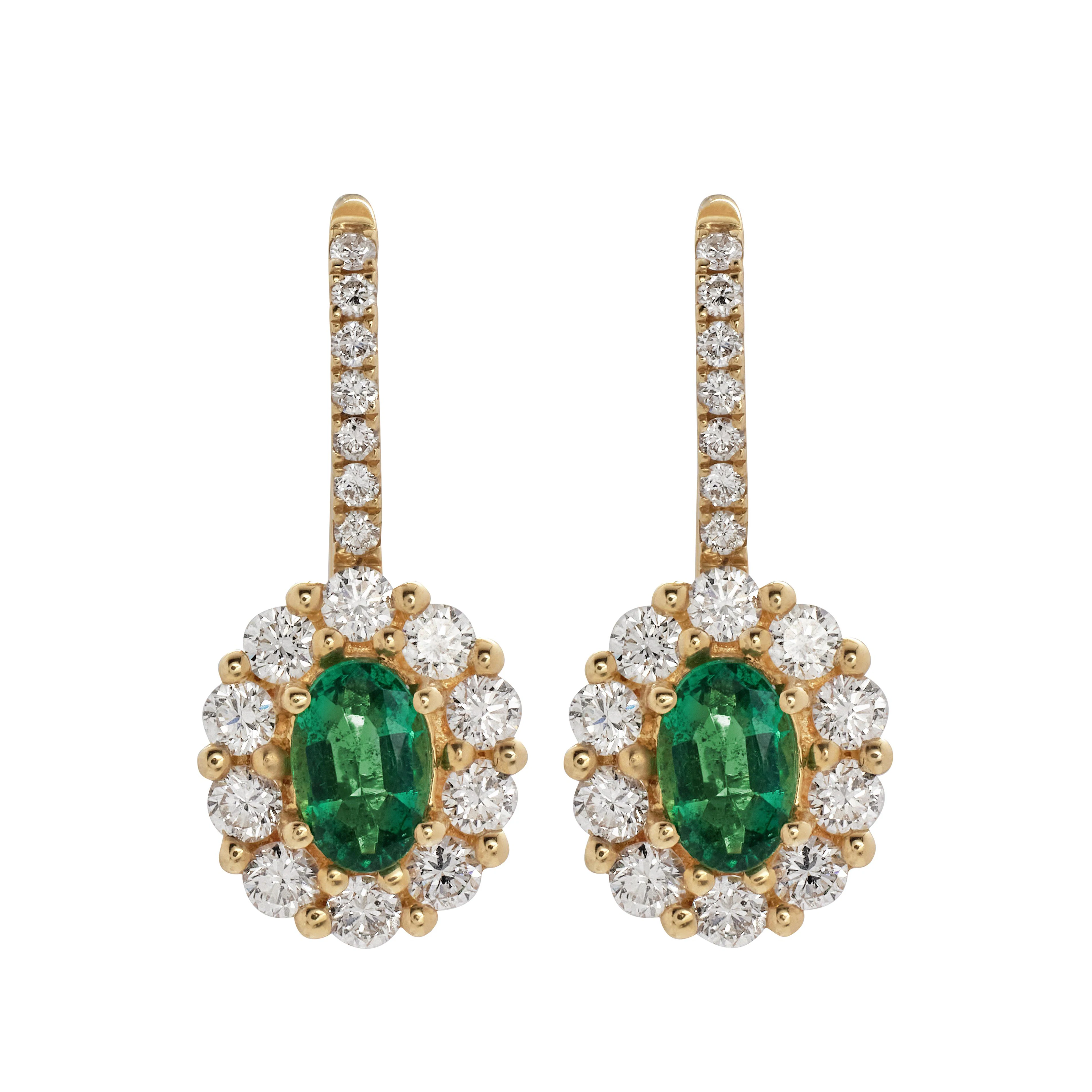 Gold, 0.80ctw Emerald and Diamond Earrings