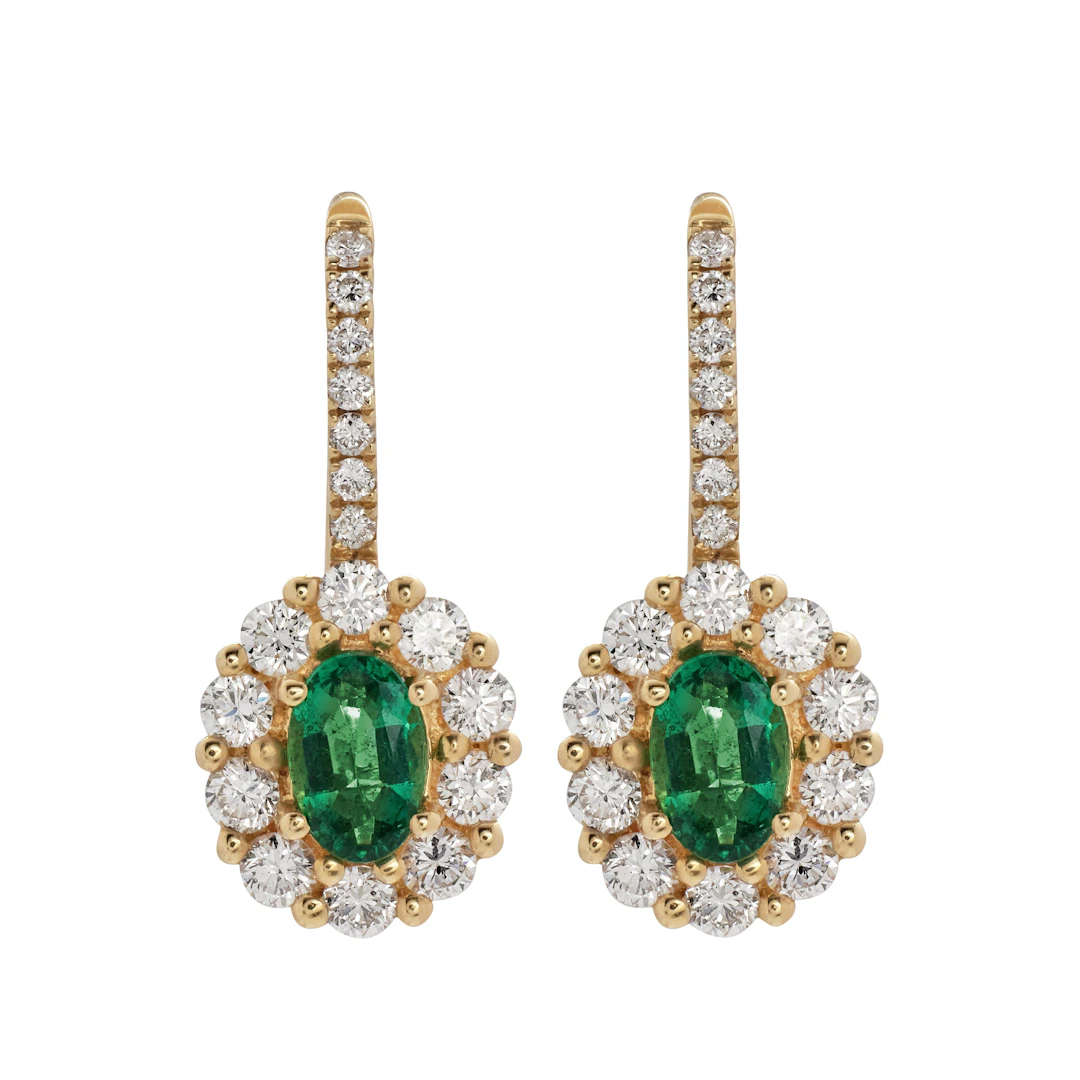 Gold, 0.80ctw Emerald and Diamond Earrings