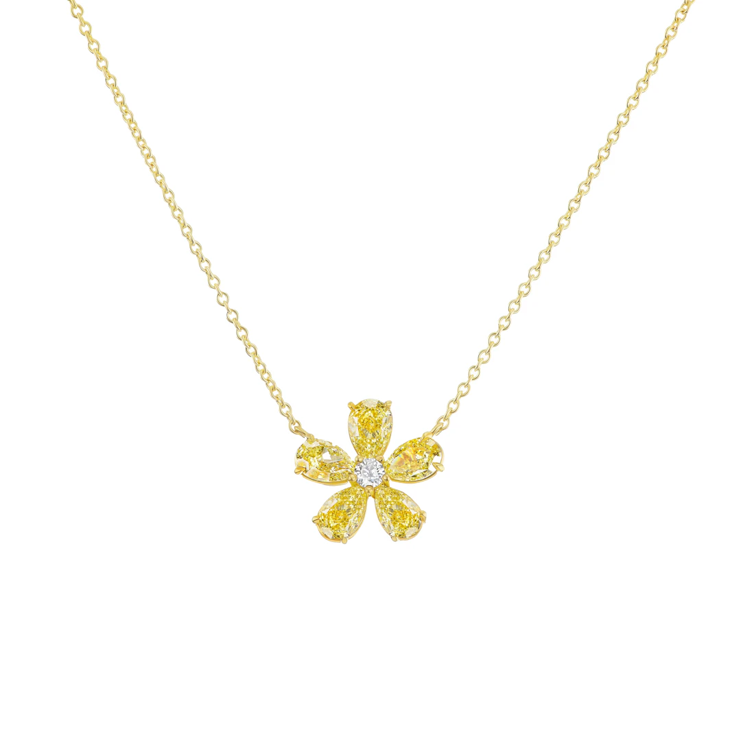 Gold, 2.80ctw Pear Shape Fancy Intense Yellow Diamond and Diamond