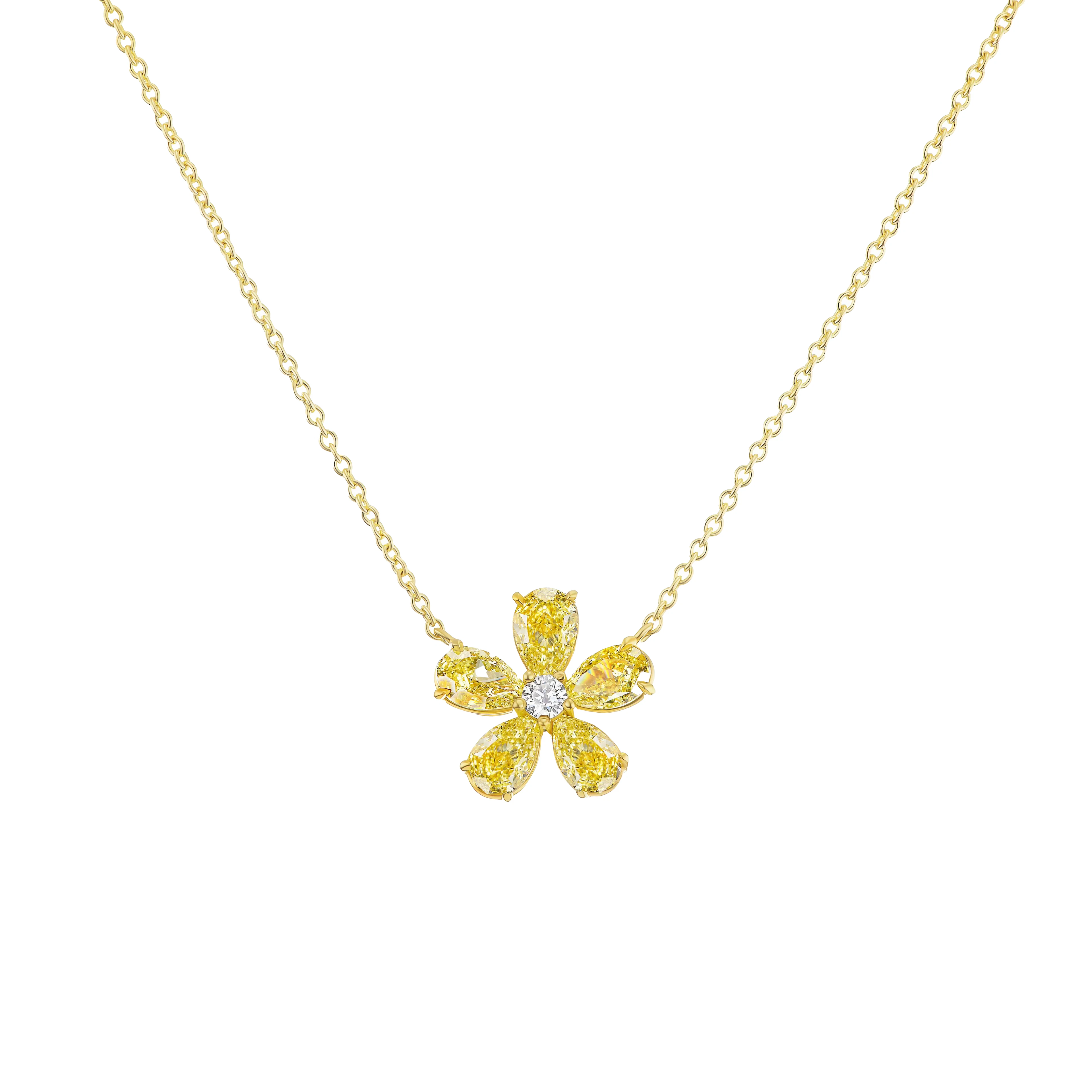 Gold, 2.80ctw Pear Shape Fancy Intense Yellow Diamond and Diamond