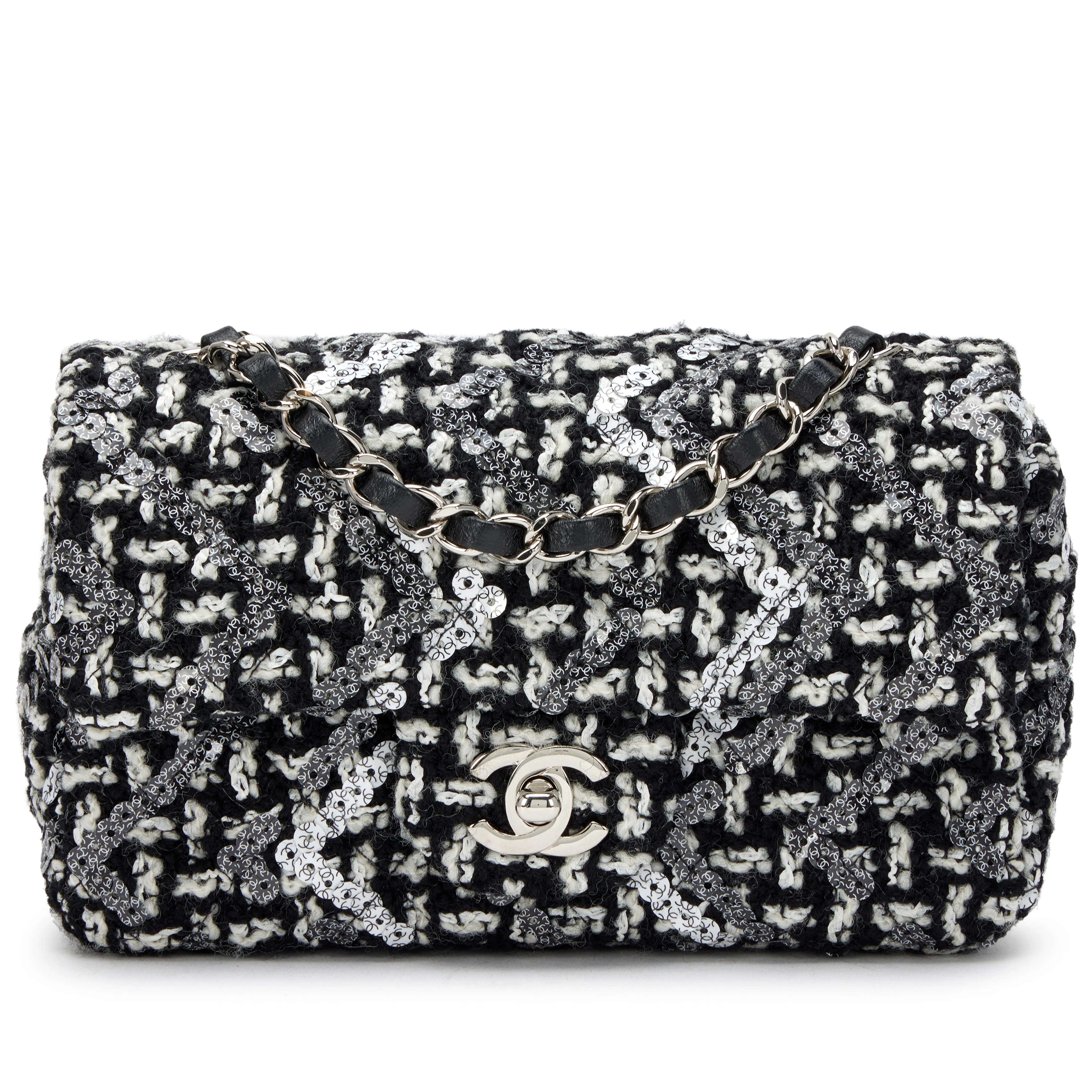 Black and White Tweed Sequin Mini Rectangular Classic Single Flap