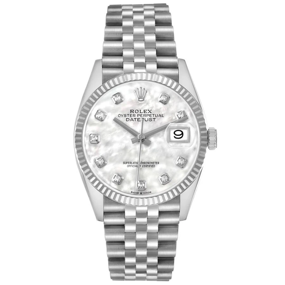 Datejust (Reference 126234). A 36mm white gold stainless steel diamond-set