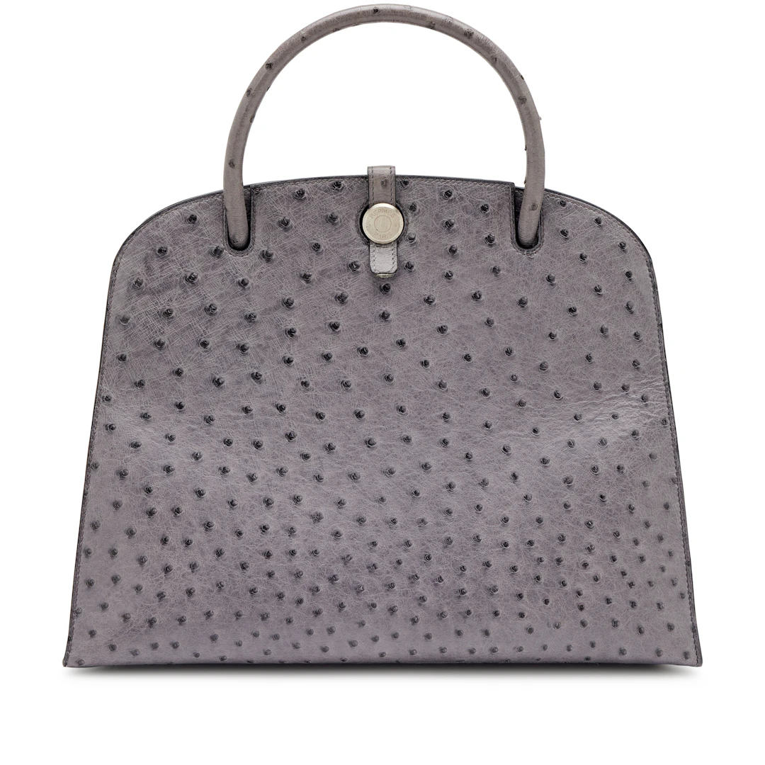 Vintage Gris Foncé Ostrich Dalvy 33 Bag Brushed Palladium Hardware, 1999