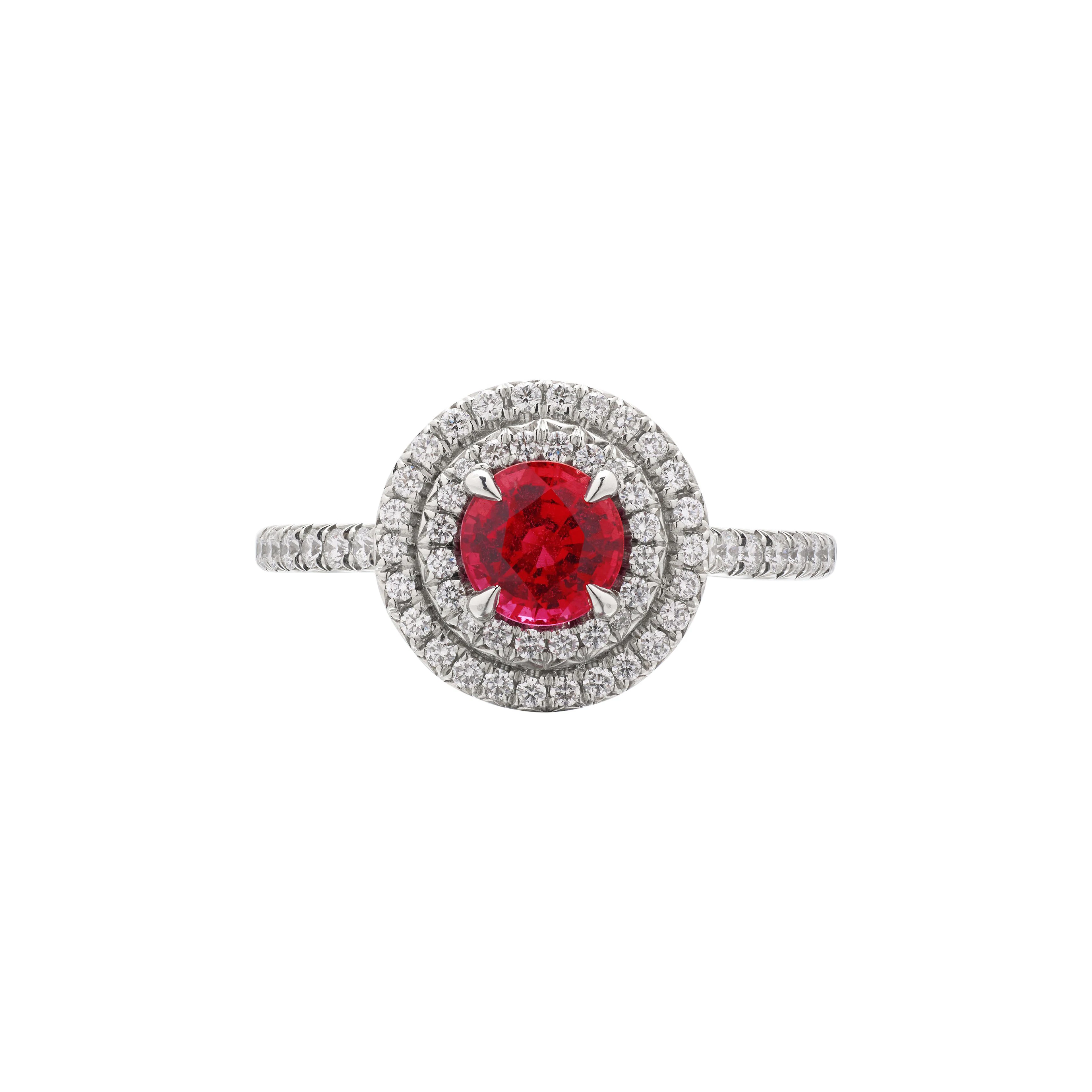 Platinum, 0.90ct Ruby and Diamond Soleste Engagement Ring