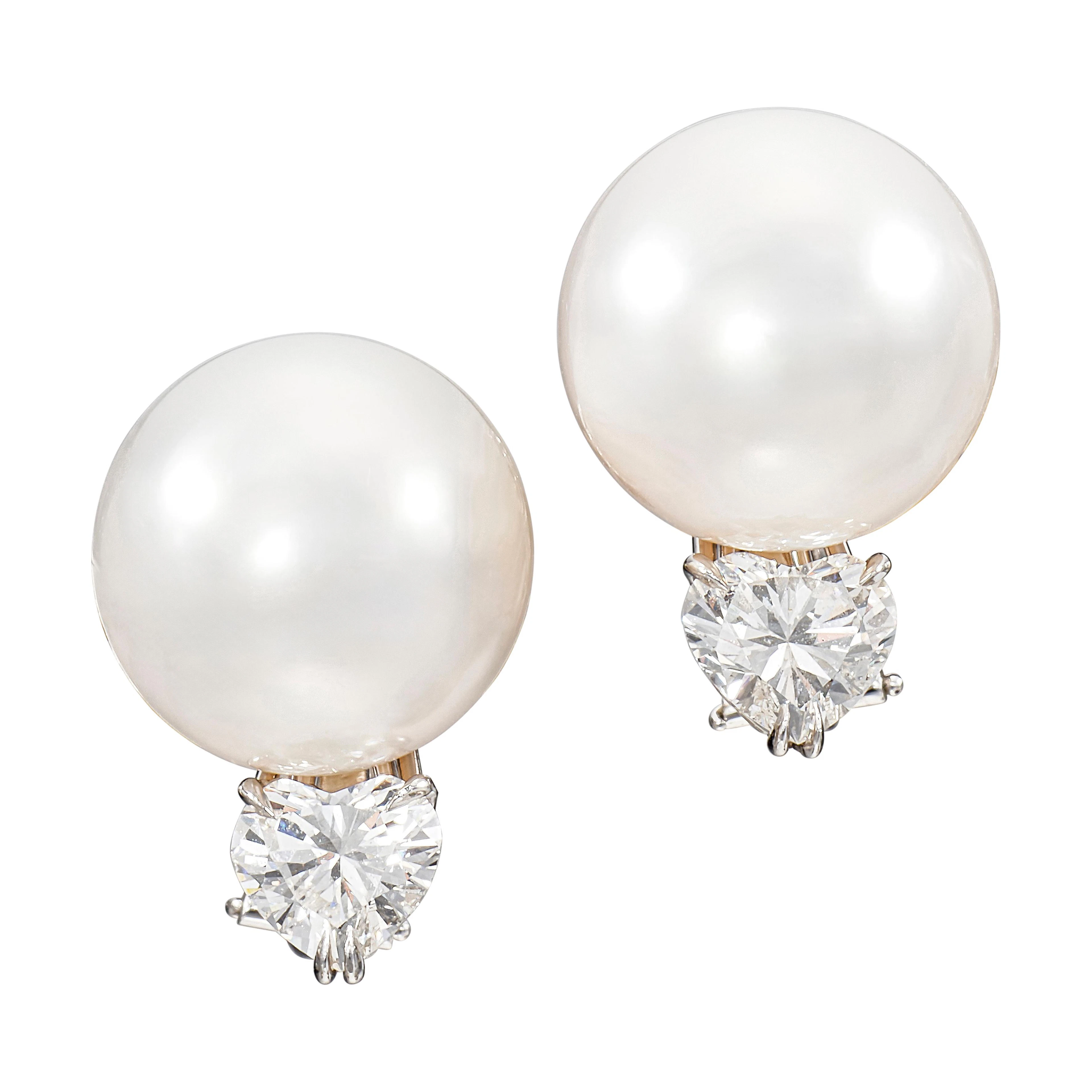 Platinum, Cultured Pearl and Diamond Earclips