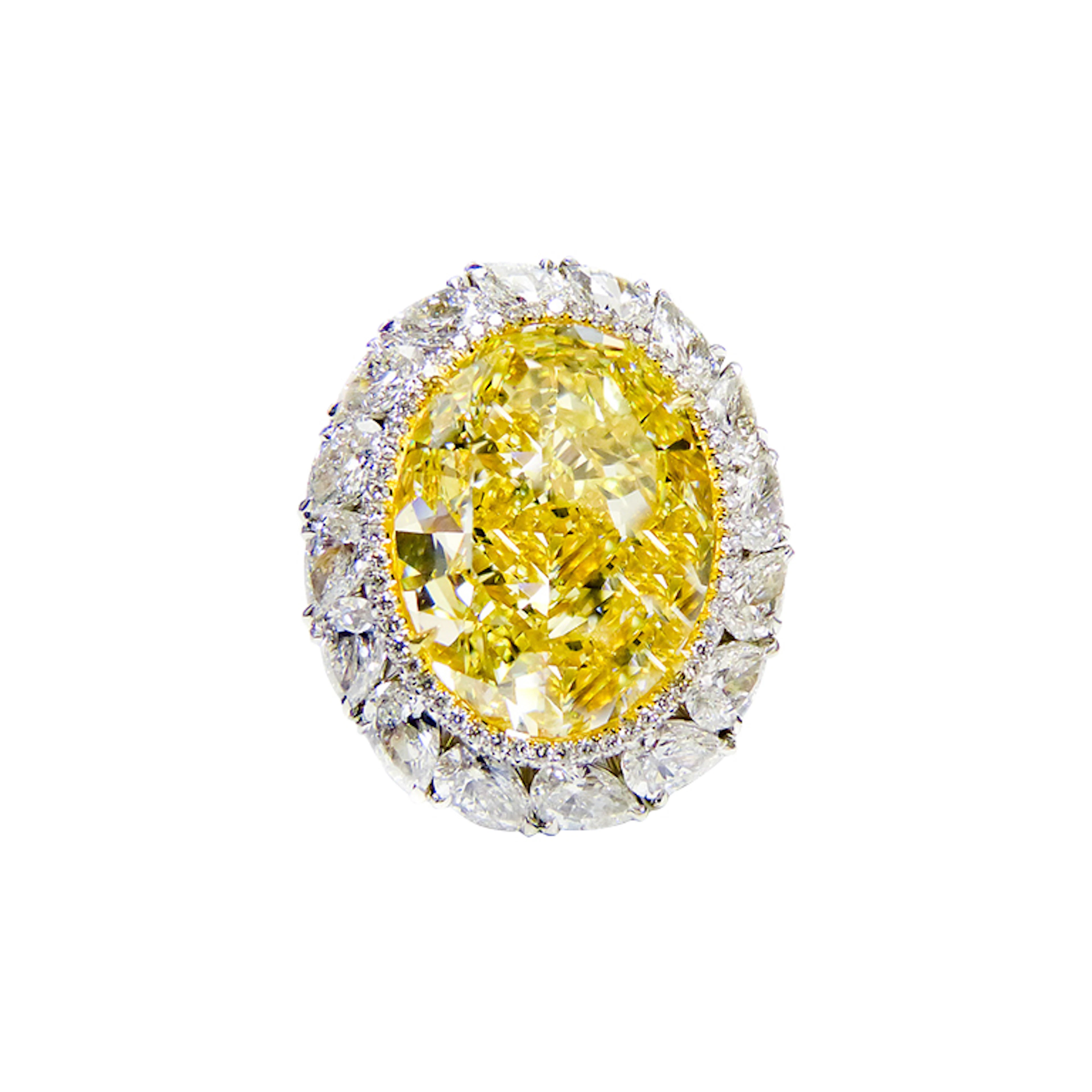Platinum, Gold, 16.30ct Oval Cut Fancy Intense Yellow Diamond and