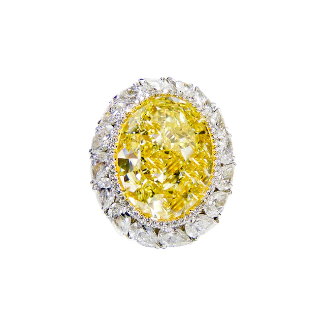 Platinum, Gold, 16.30ct Oval Cut Fancy Intense Yellow Diamond and
