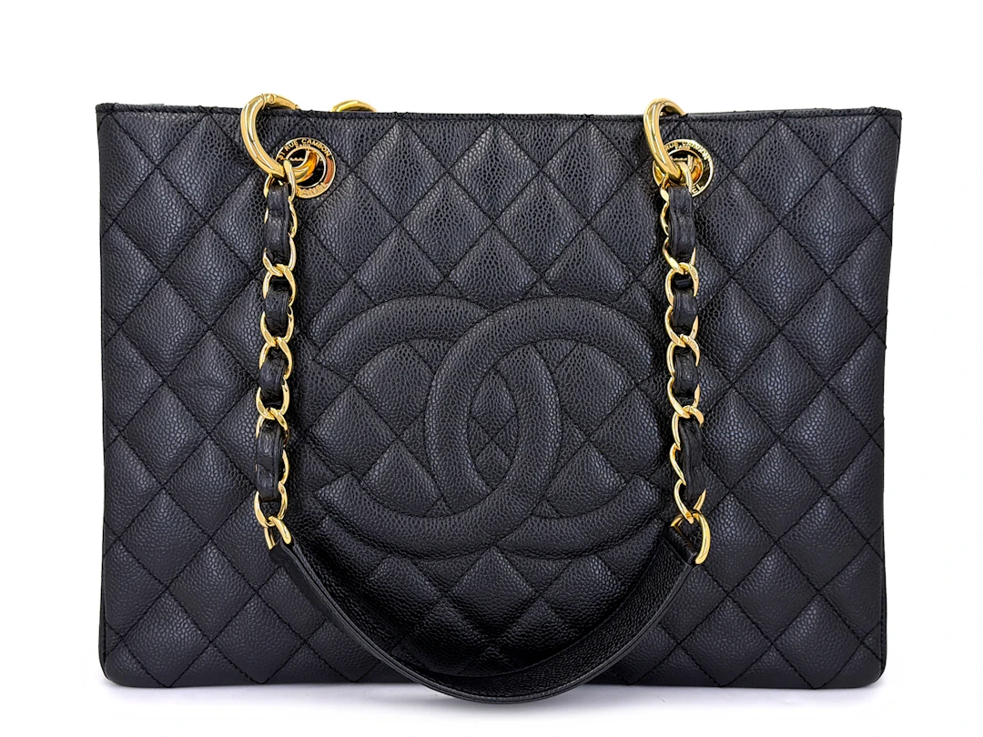 Black Quilted Caviar Timeless GST Grand Shopping Tote Gold Hardware, 2012