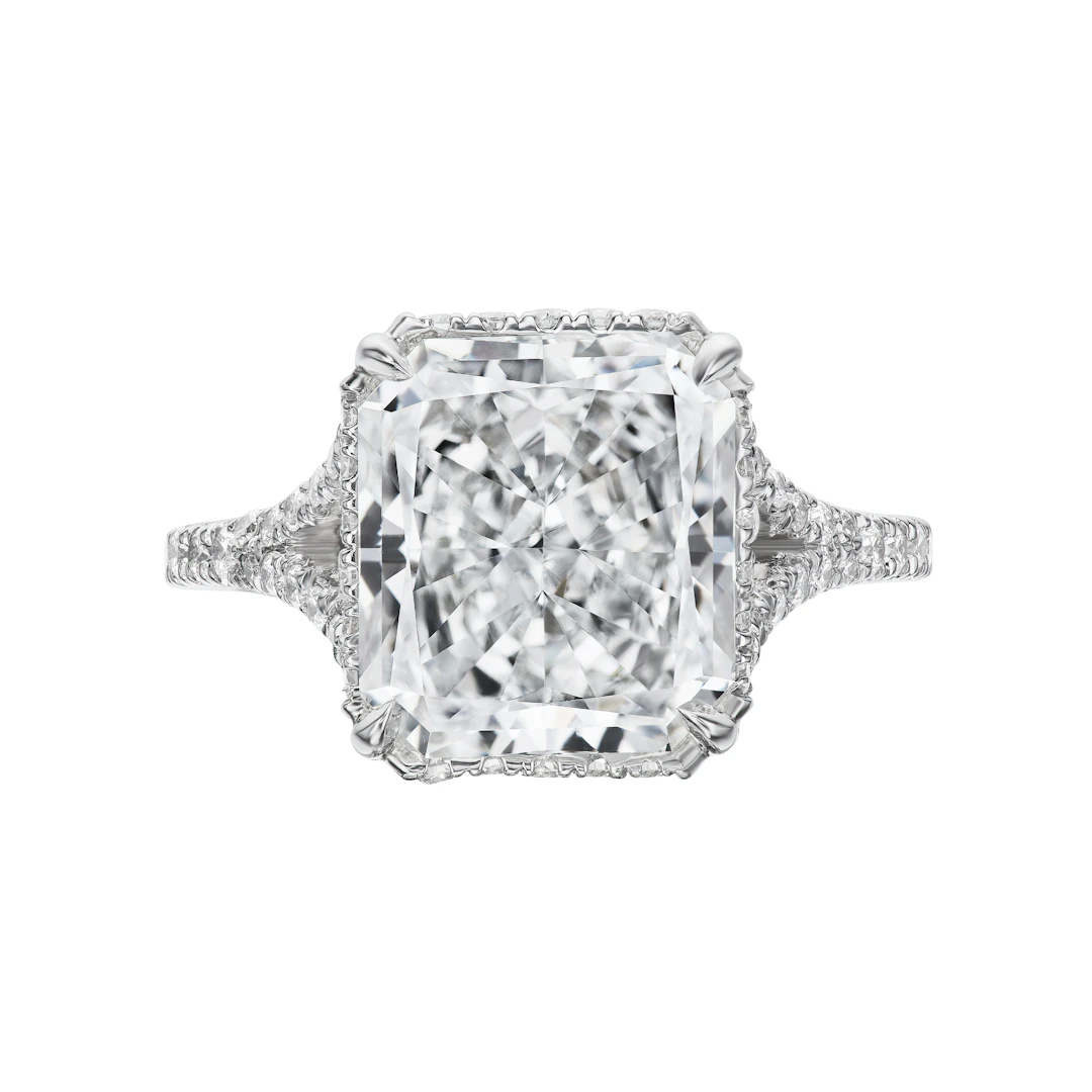 Platinum, 4.76ct Radiant Cut Diamond and Diamond Engagement Ring