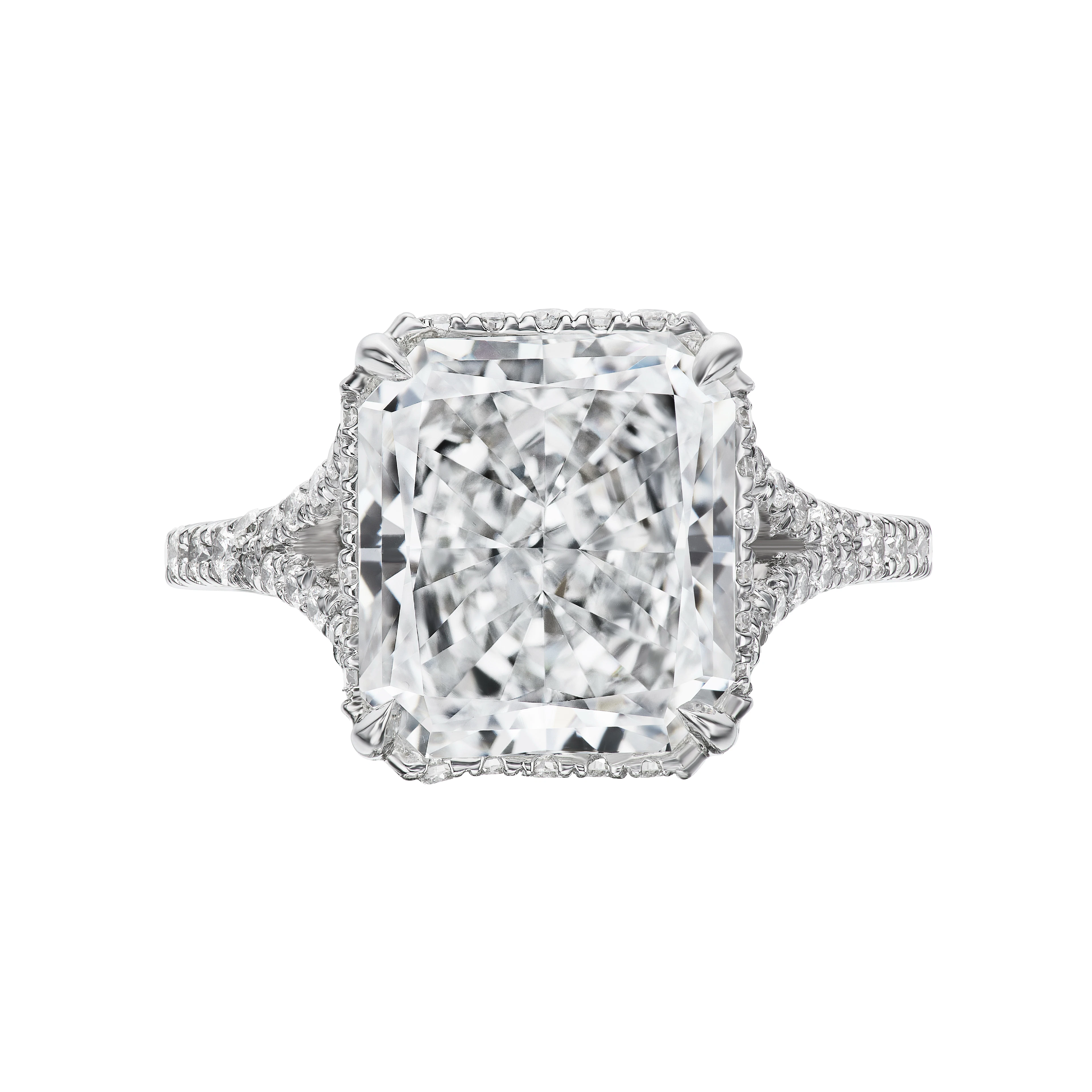 Platinum, 4.76ct Radiant Cut Diamond and Diamond Engagement Ring