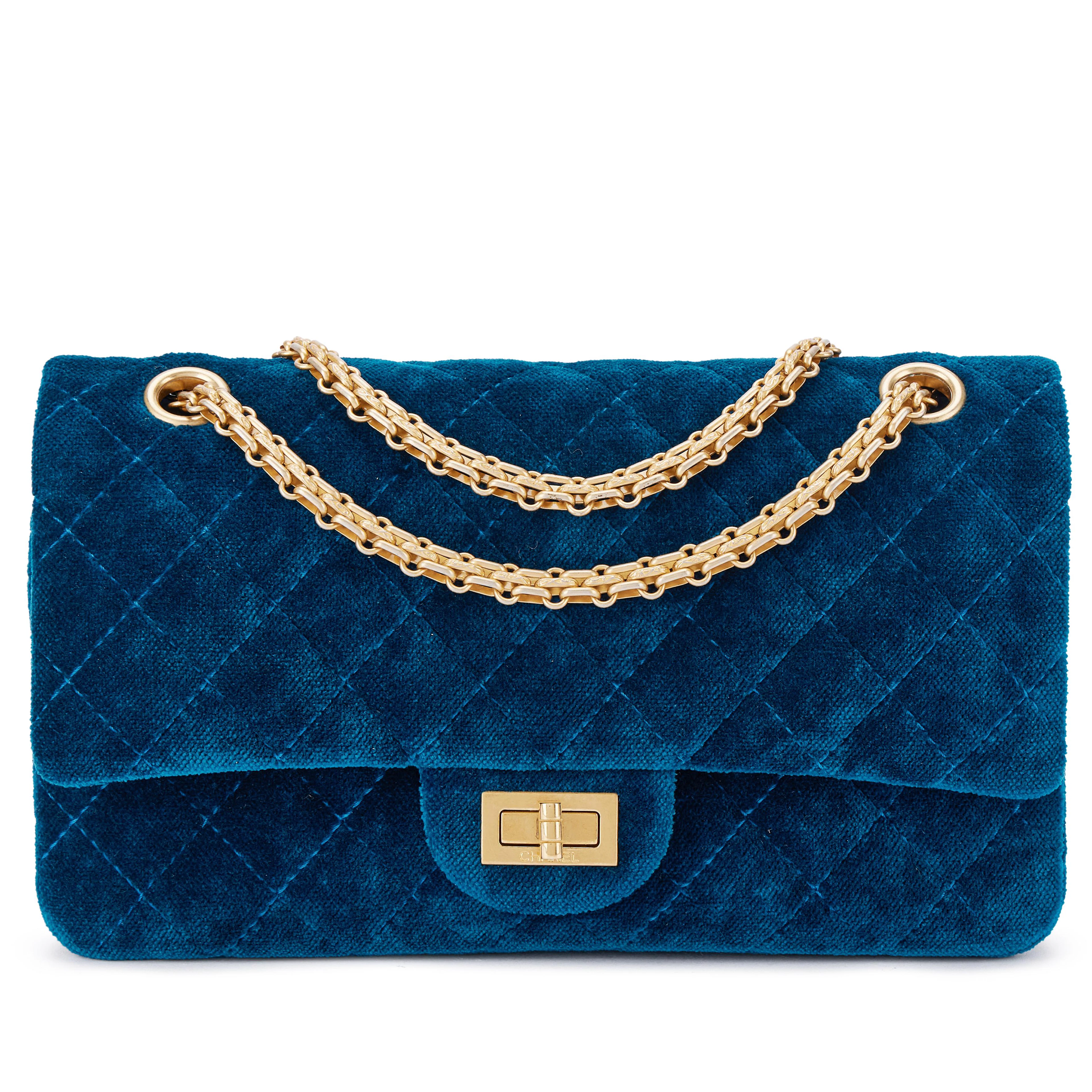 Blue Quilted Velvet Small 2.55 Aged Gold Hardware, 2017-18