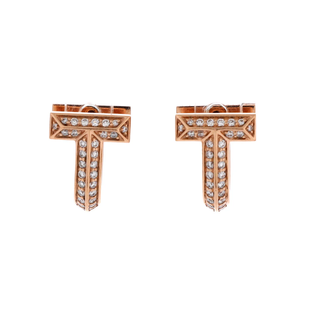Rose Gold and Diamond T1 Hoop Earrings