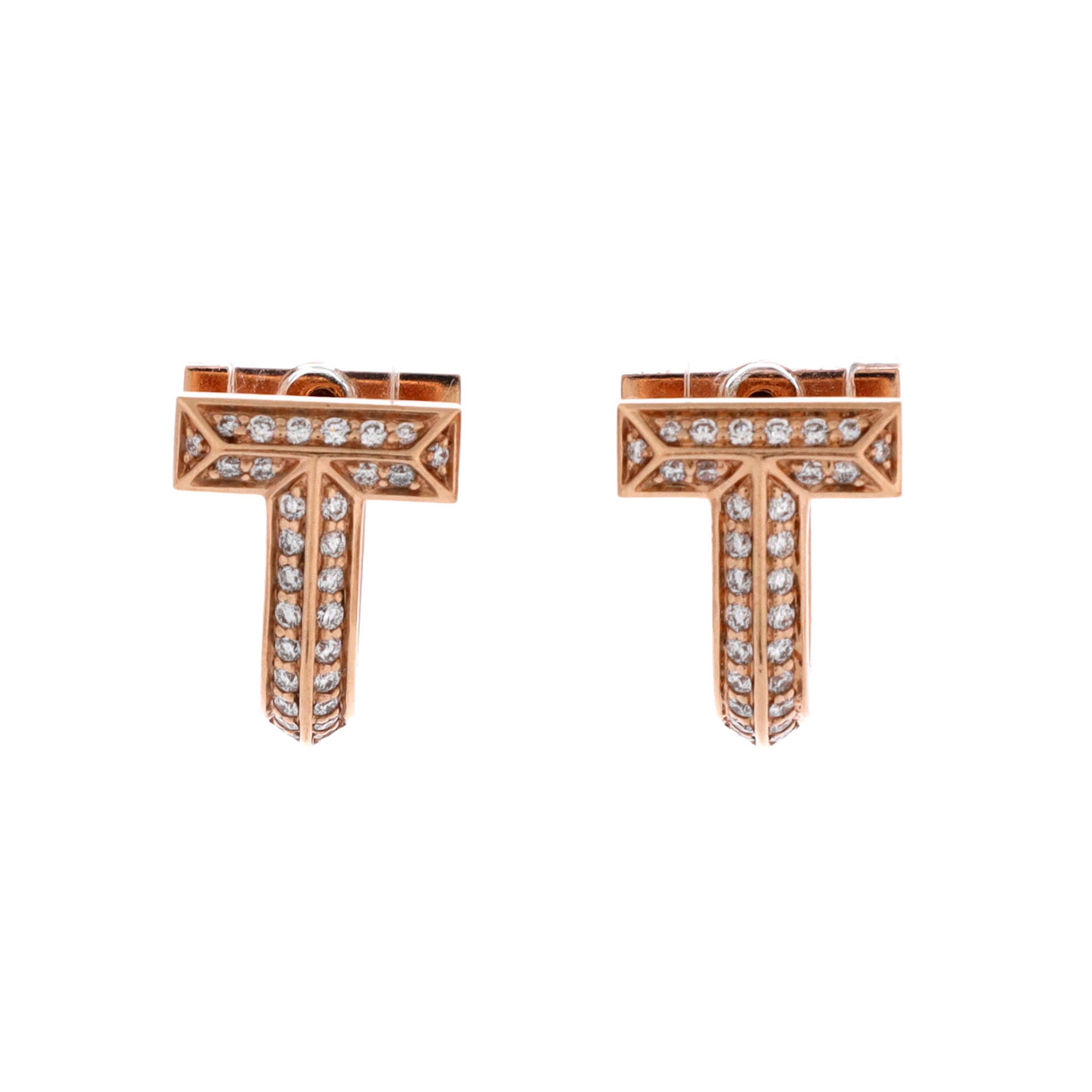 Rose Gold and Diamond T1 Hoop Earrings