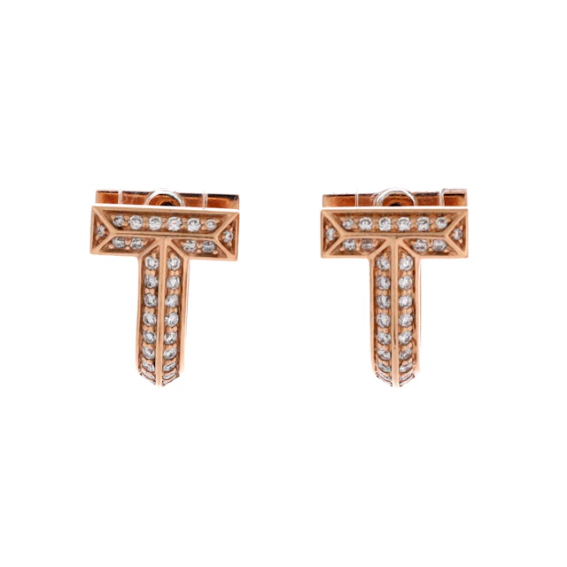 Rose Gold and Diamond T1 Hoop Earrings