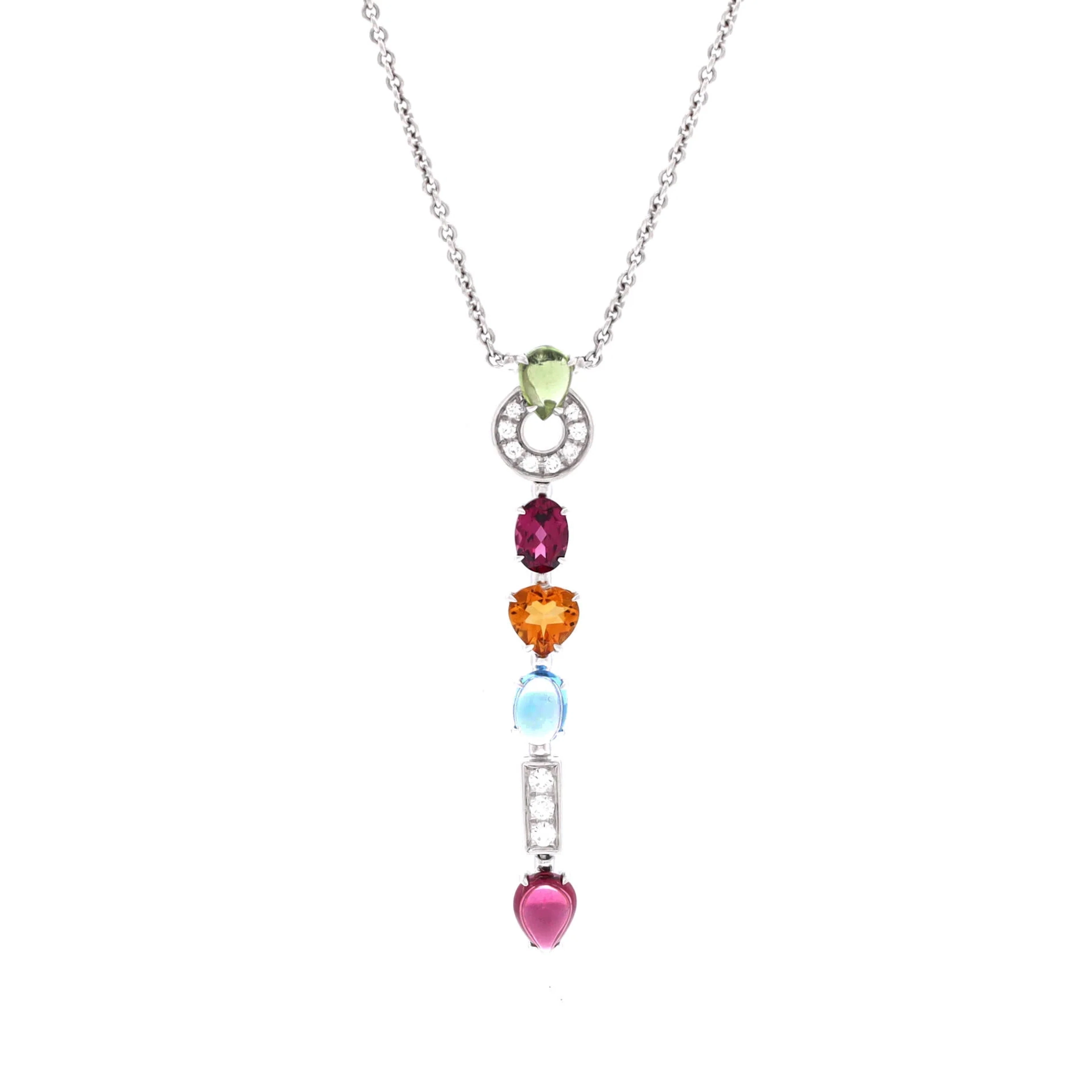 White Gold, Mutligem and Diamond Allegra Lariat Necklace