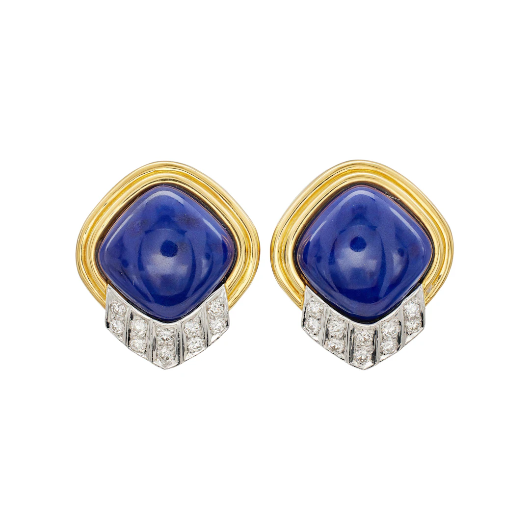 Gold, White Gold, Lapis Lazuli and Diamond Earclips