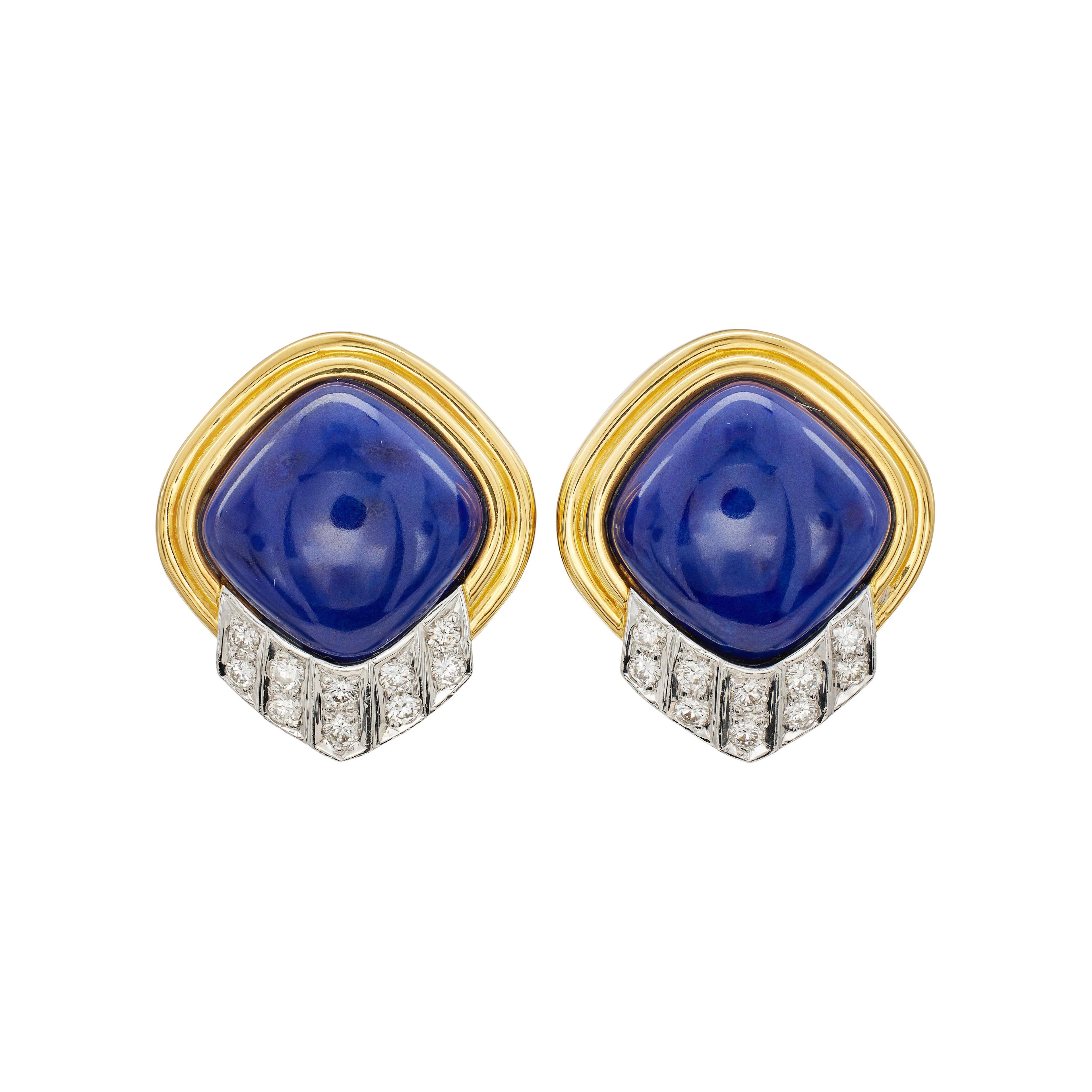 Gold, White Gold, Lapis Lazuli and Diamond Earclips