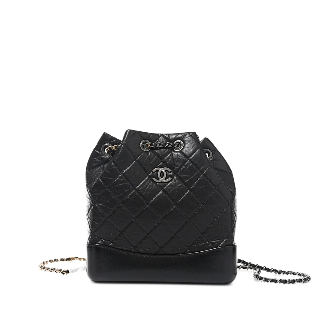 Black Quilted Calfskin Small Gabrielle Backpack Gold and Ruthenium