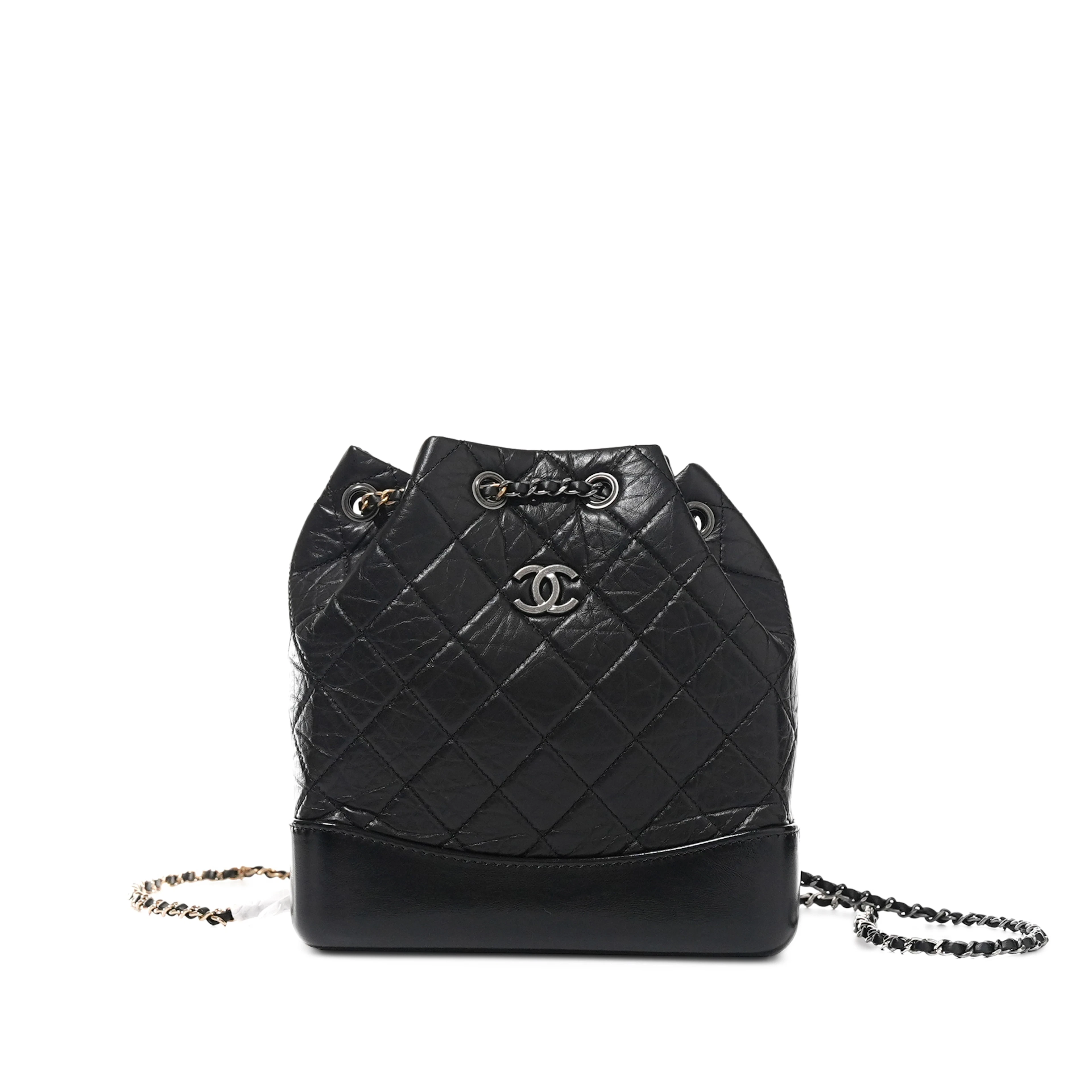Black Quilted Calfskin Small Gabrielle Backpack Gold and Ruthenium