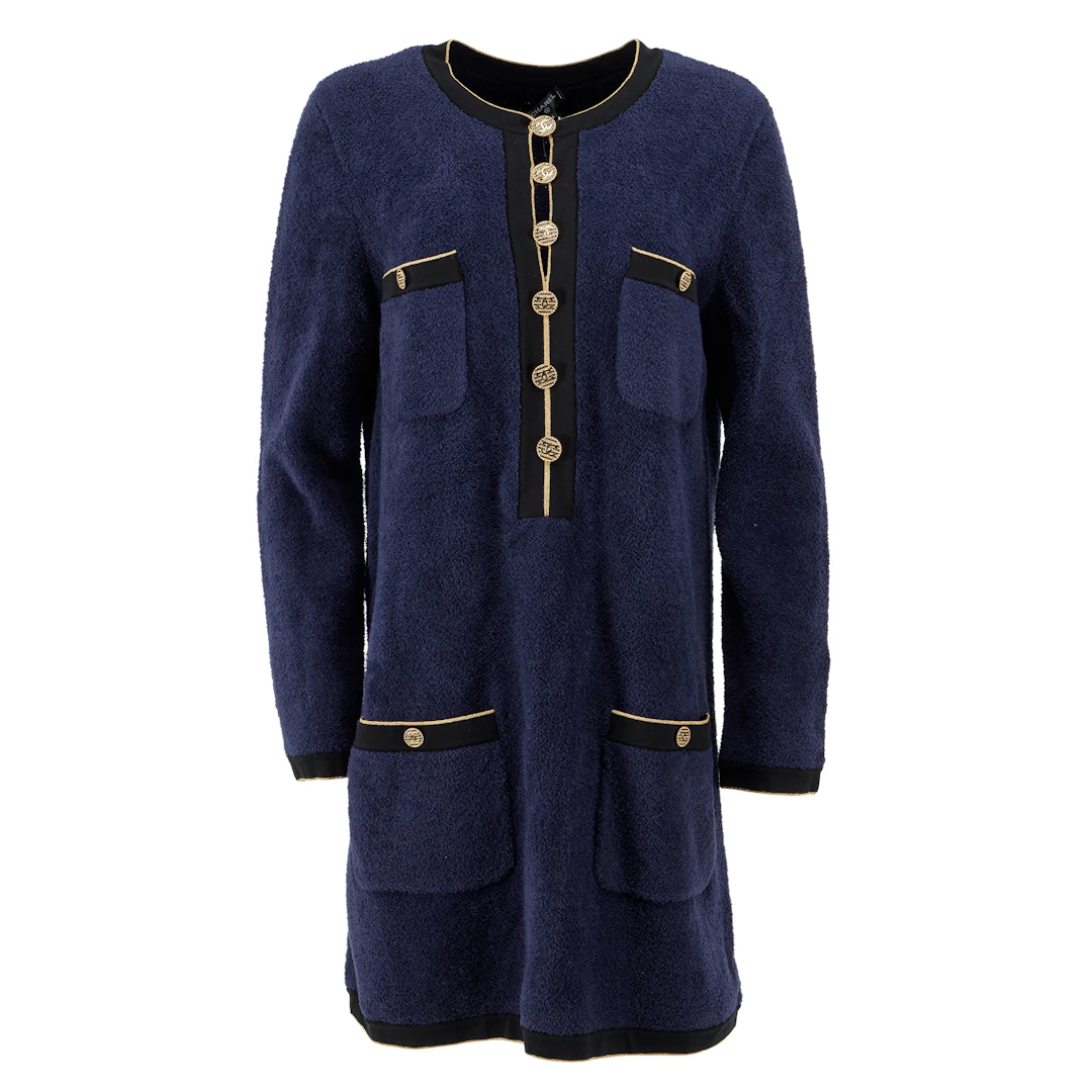 Navy, Black, and Gold Terry Cotton Mid-Length Dress, 2019