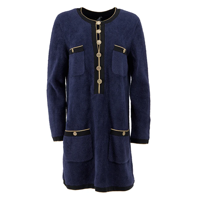 Navy, Black, and Gold Terry Cotton Mid-Length Dress, 2019