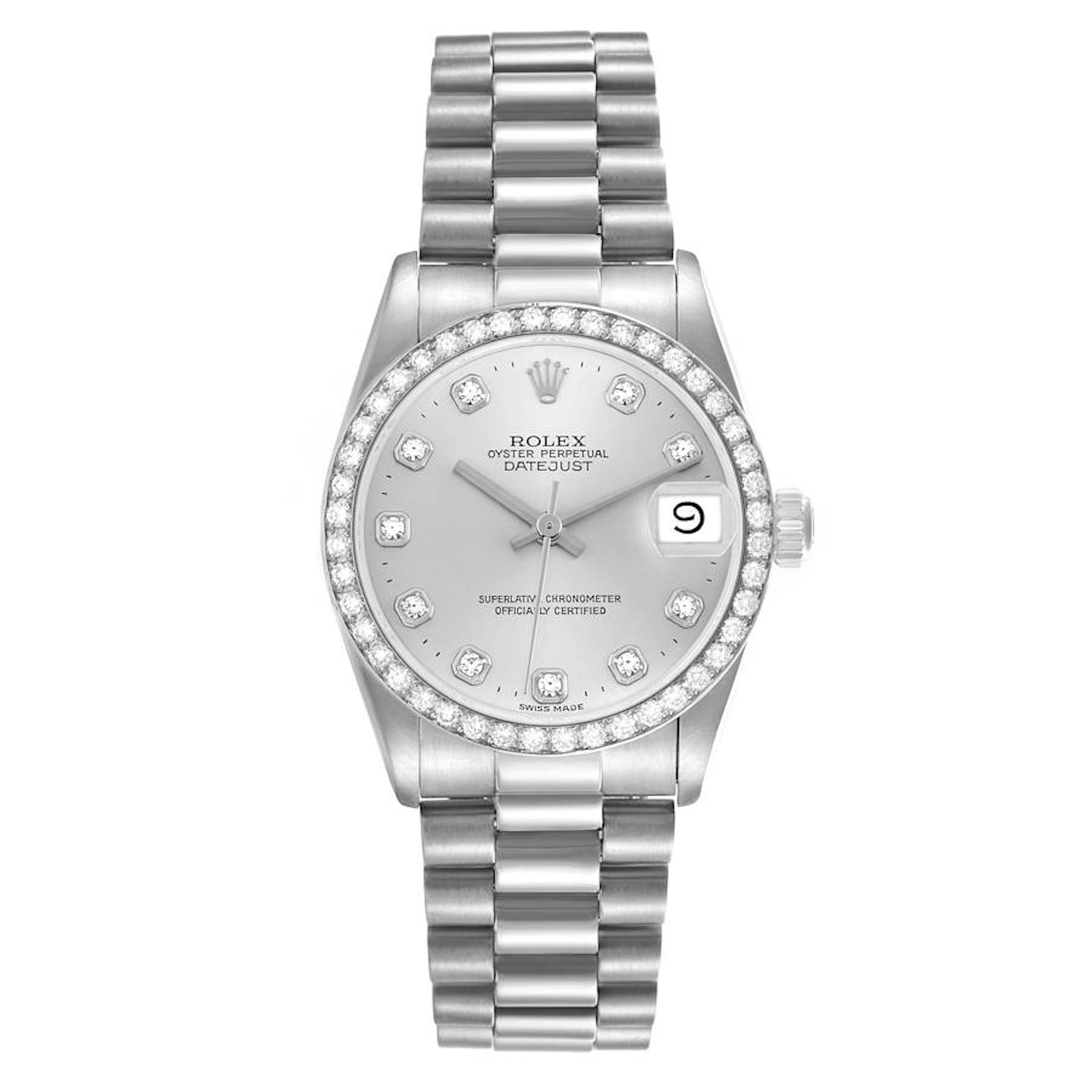 President Datejust (Reference 68286). A 31mm platinum diamond set
