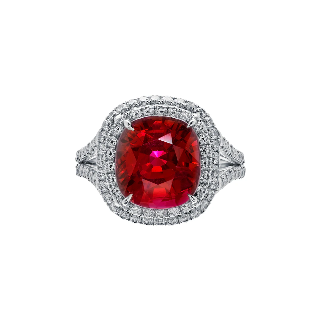 Platinum, 6.06ct Burmese Pigeon's Blood Ruby and Diamond Ring