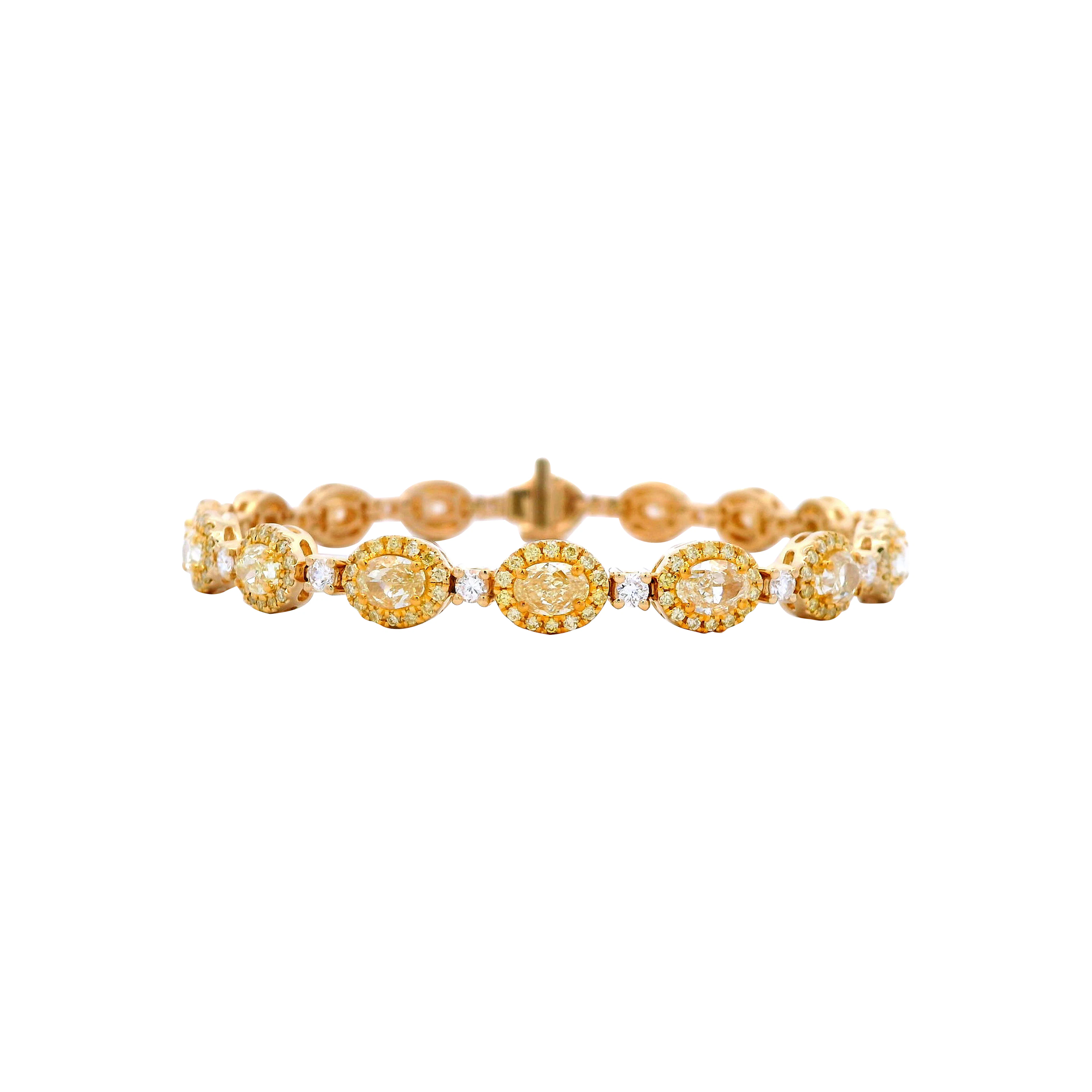 Gold, 6.30ctw Oval Cut Yellow Diamond and Diamond Bracelet