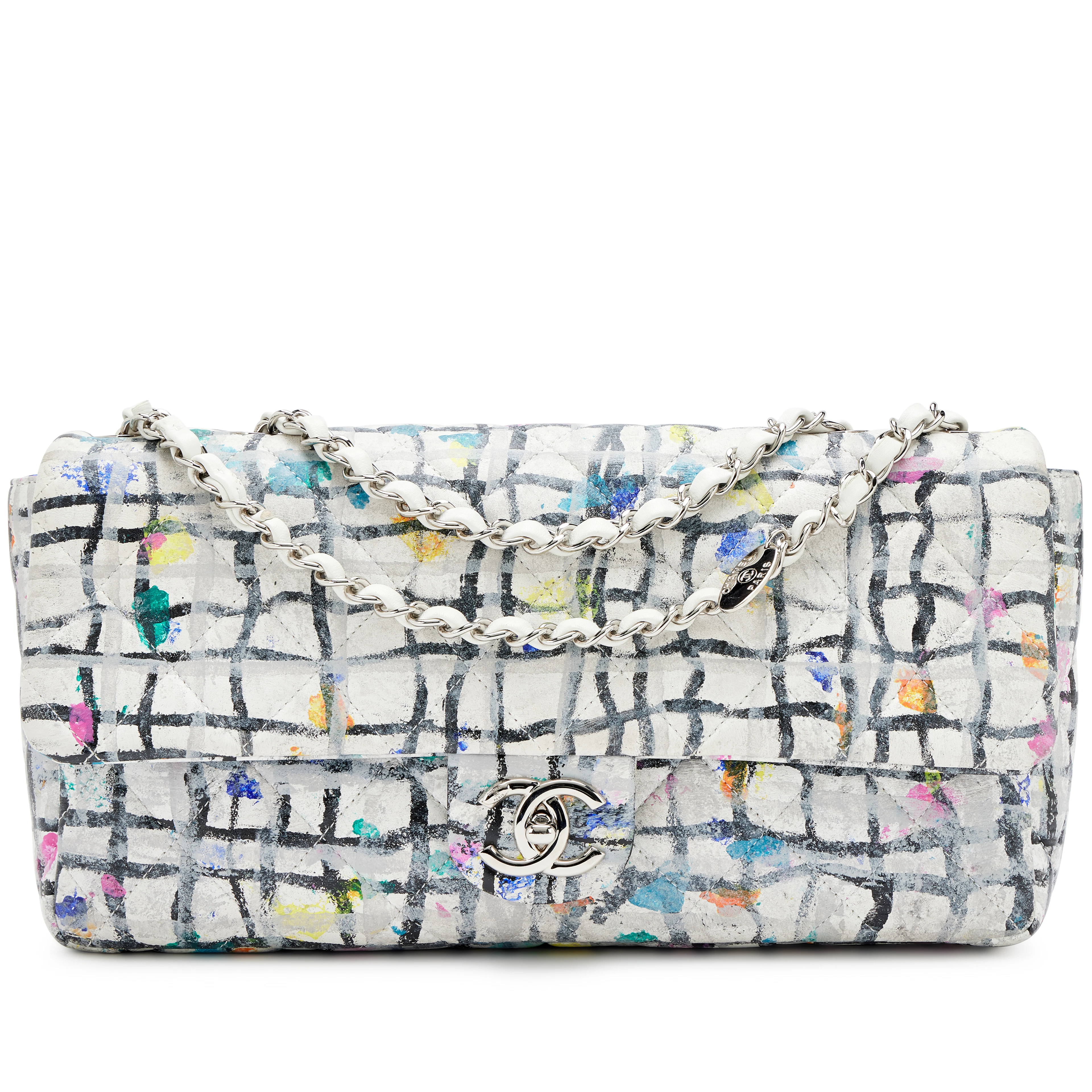 Chanel Rainbow Hand Painted Quilted Calfskin Graffiti Medium Single