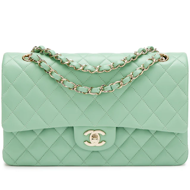 Light Green Quilted Lambskin Medium Classic Double Flap Bag Light