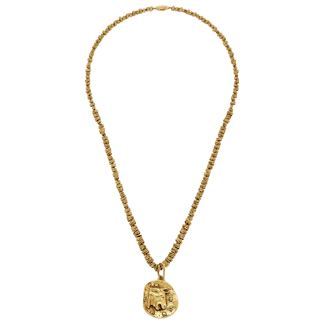 Vintage Gold Taurus Zodiac Medallion Pendant Necklace