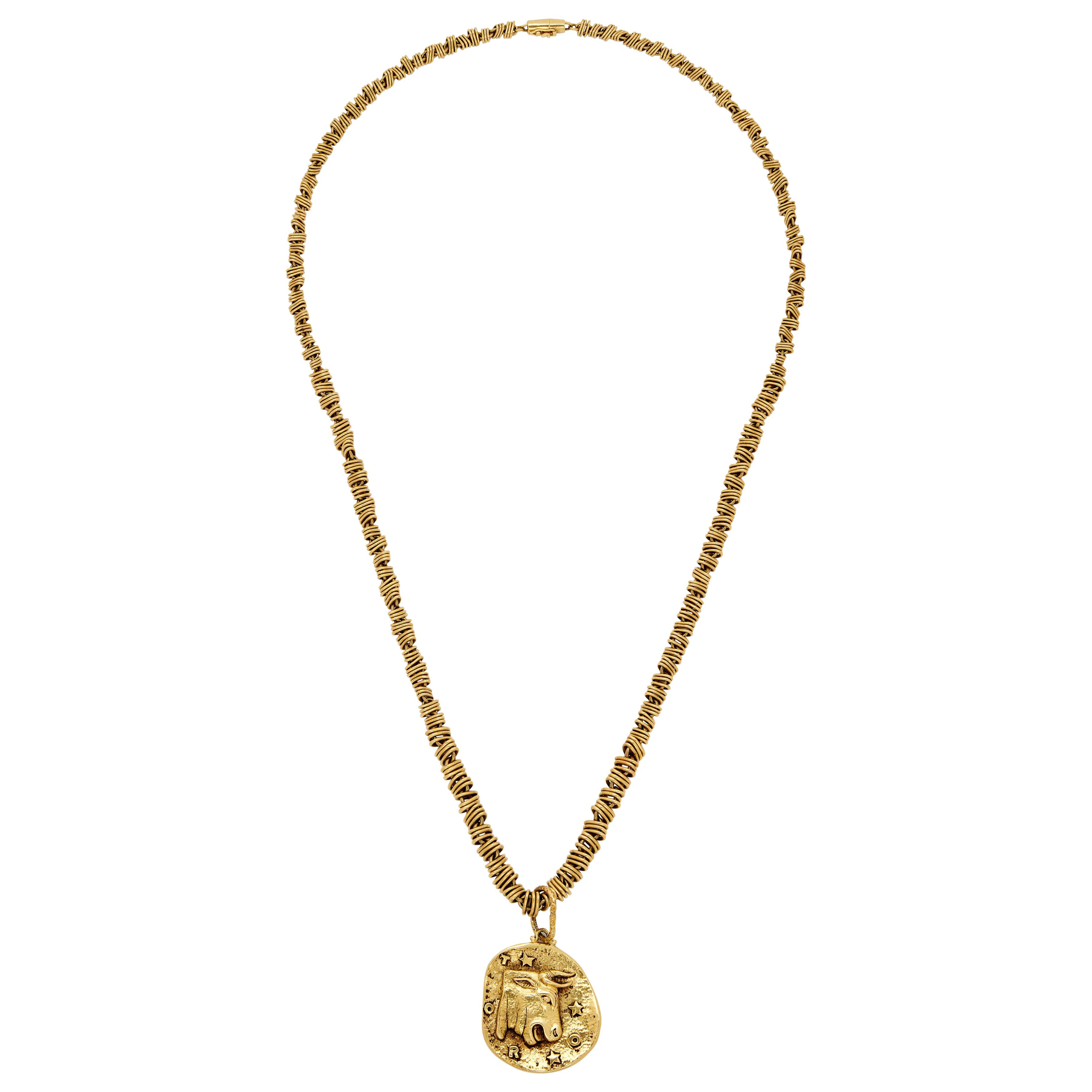 Vintage Gold Taurus Zodiac Medallion Pendant Necklace