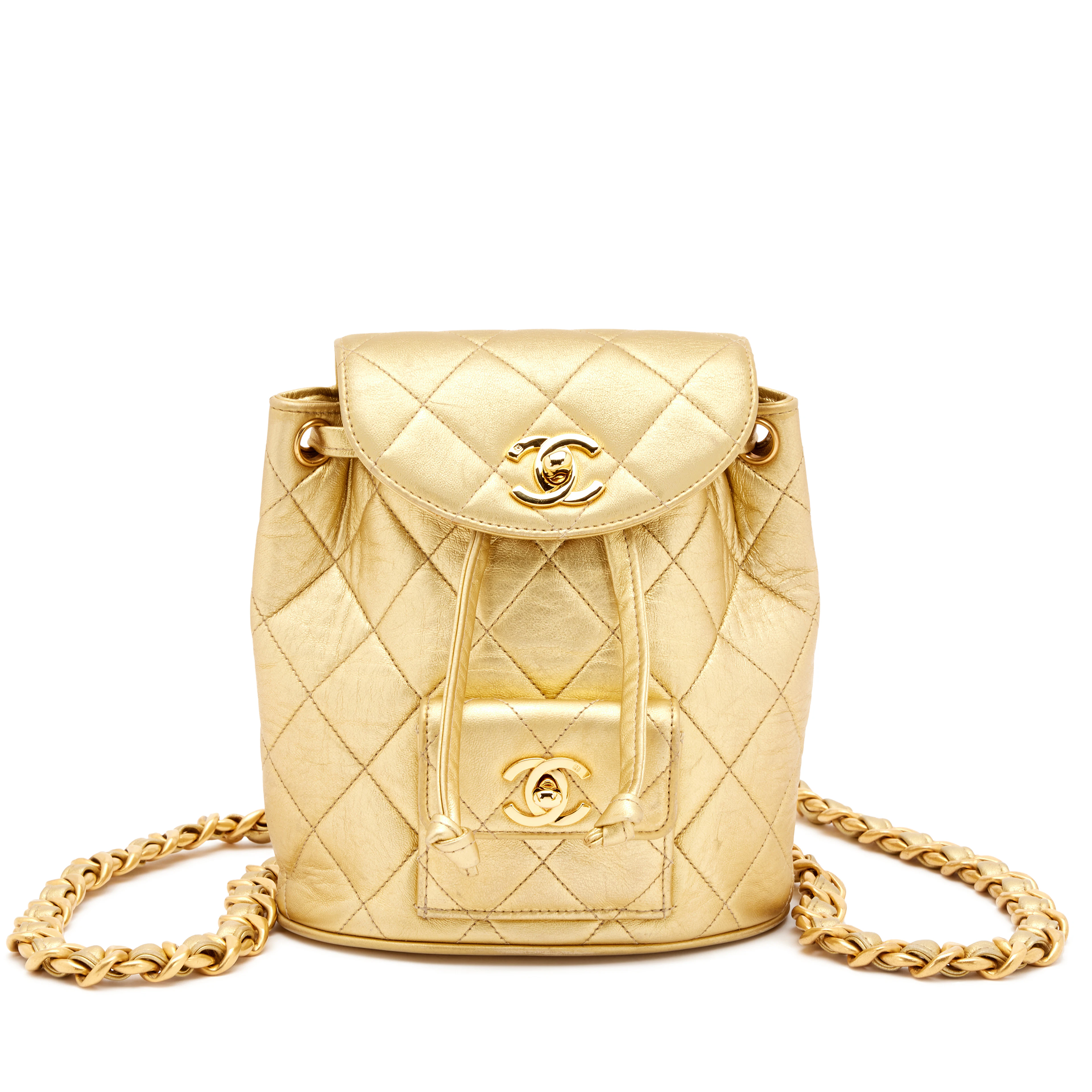 Metallic Gold Quilted Lambskin Mini Duma Timeless CC Backpack Gold
