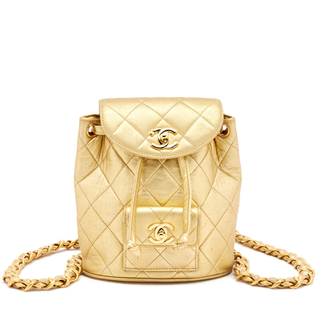Metallic Gold Quilted Lambskin Mini Duma Timeless CC Backpack Gold