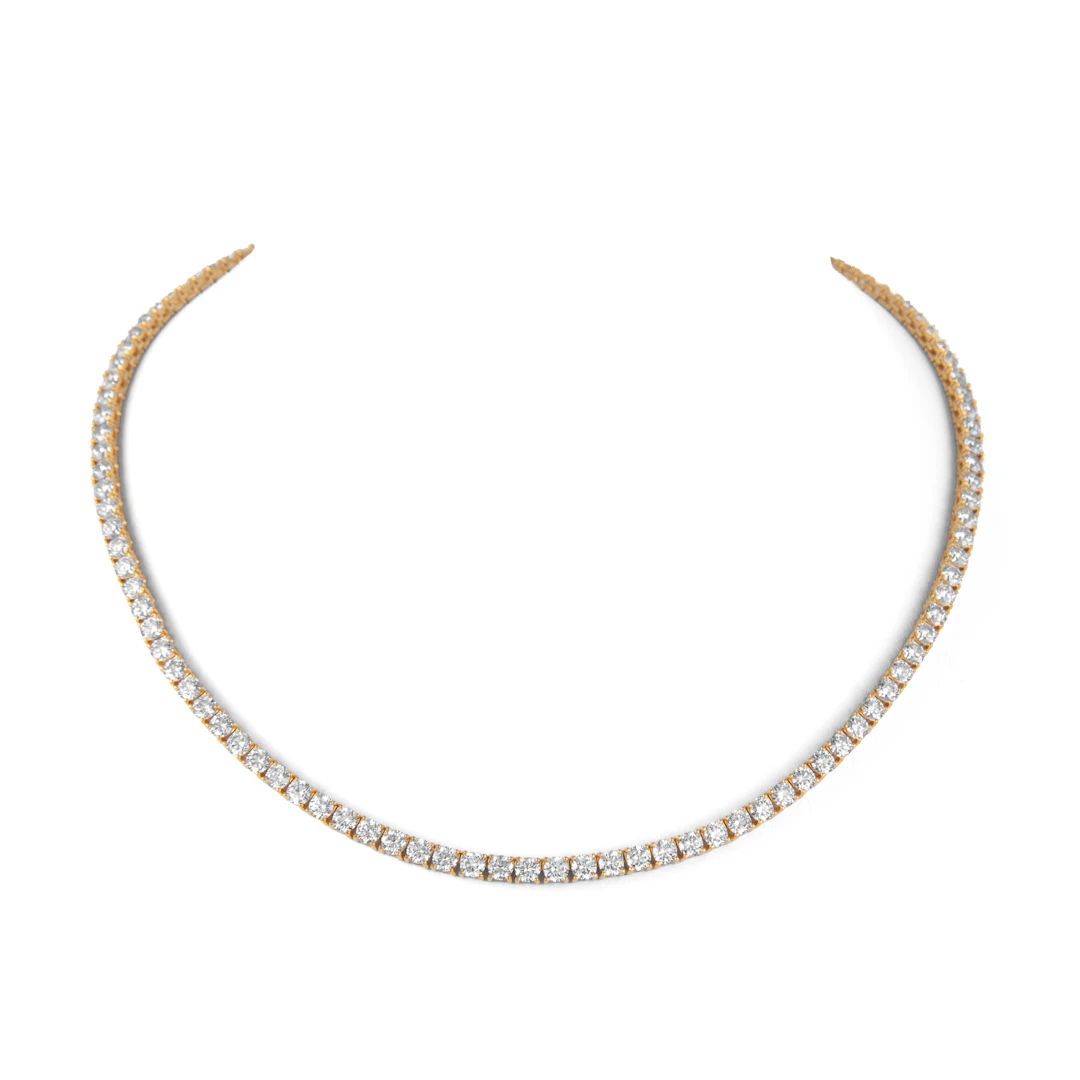 Gold and 15.65ctw Round Brilliant Cut Diamond Tennis Necklace
