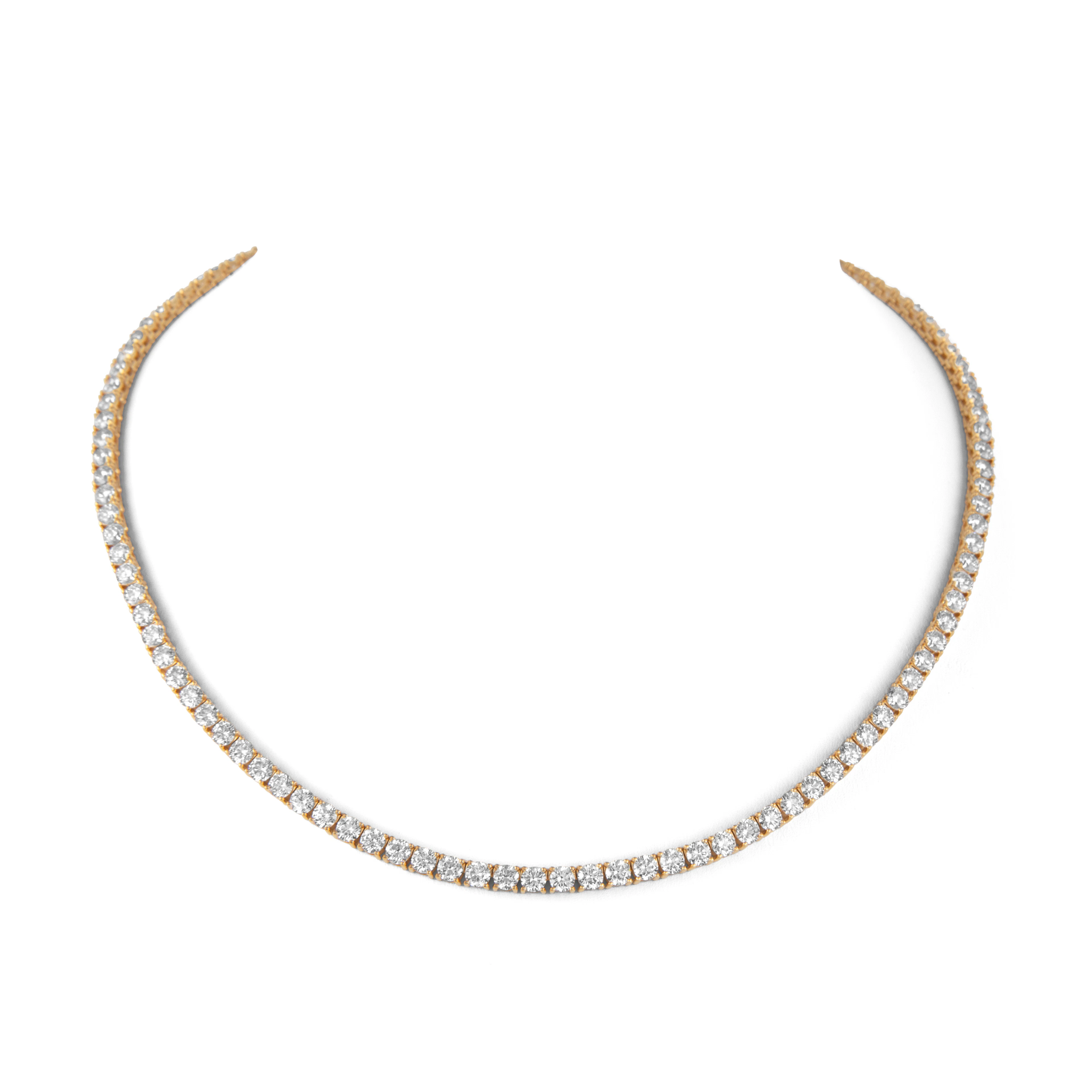 Gold and 15.65ctw Round Brilliant Cut Diamond Tennis Necklace