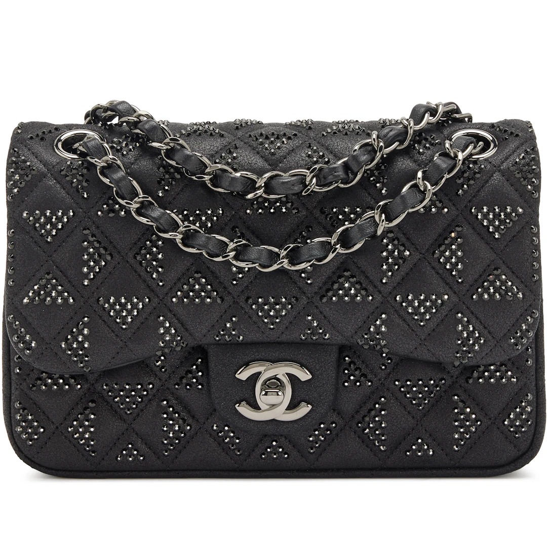 Multicolor Iridescent Crystal Strass and Black Quilted Goatskin Mini