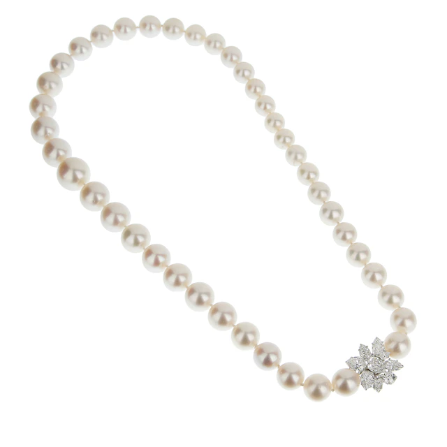 Platinum, Cultured Pearl and Diamond Collar Necklace