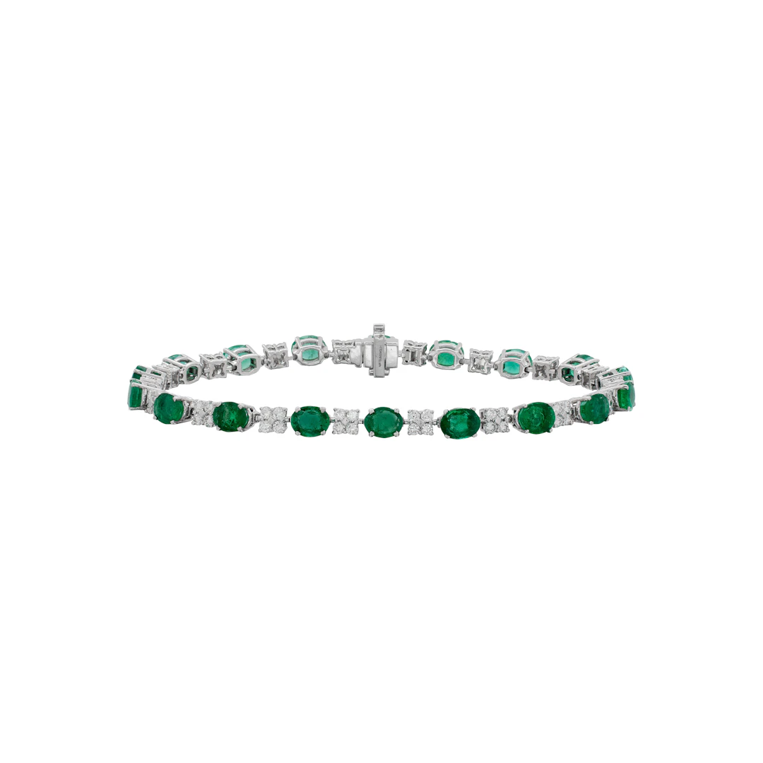 White Gold and 5.60ctw Emerald and Diamond Tennis Bracelet