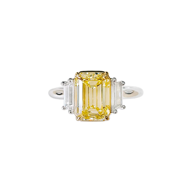 Platinum, Gold, 3.11ct Emerald Cut Fancy Yellow Diamond and Diamond Ring