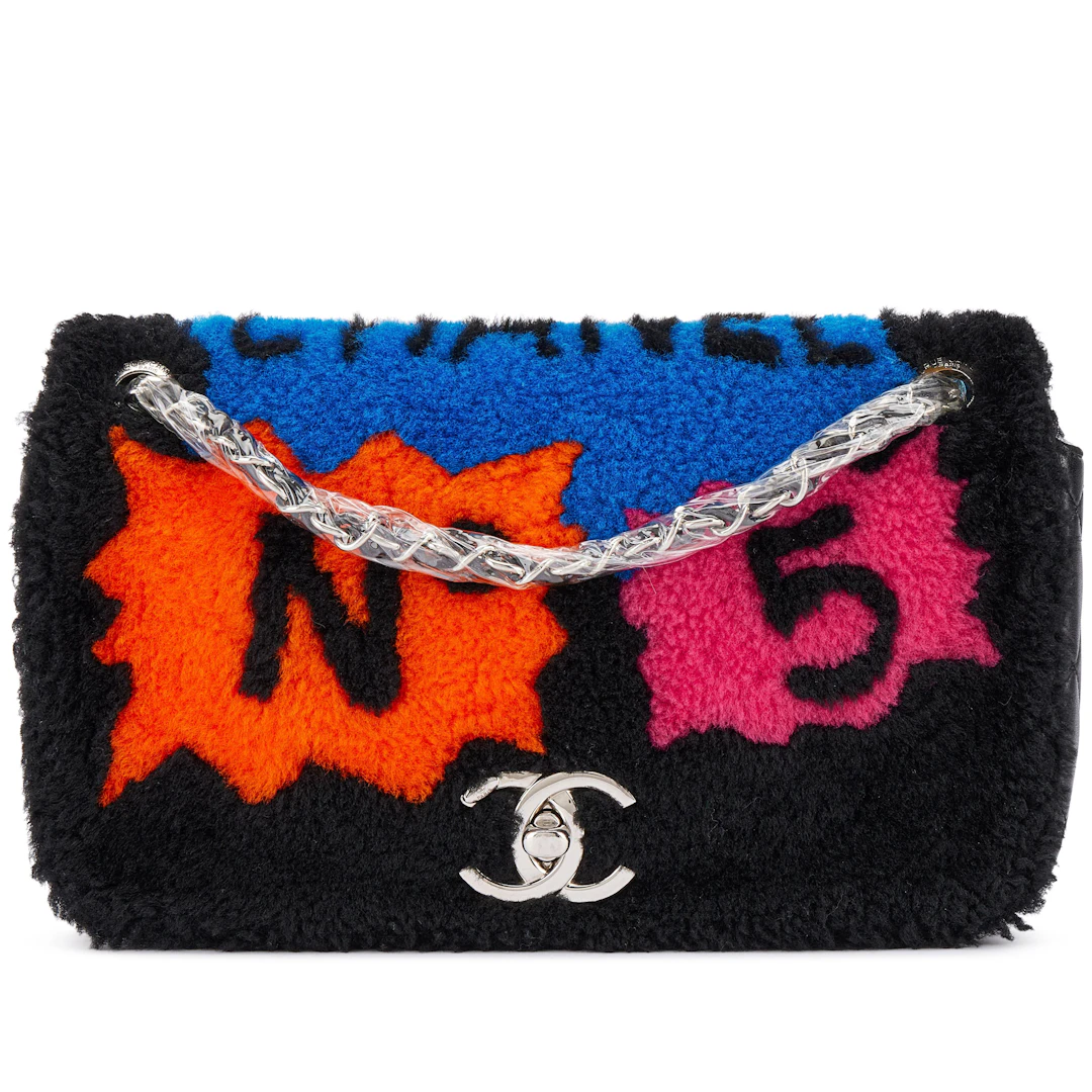 Black Quilted Lambskin and Multicolor Shearling No. 5 Pop Art Flap