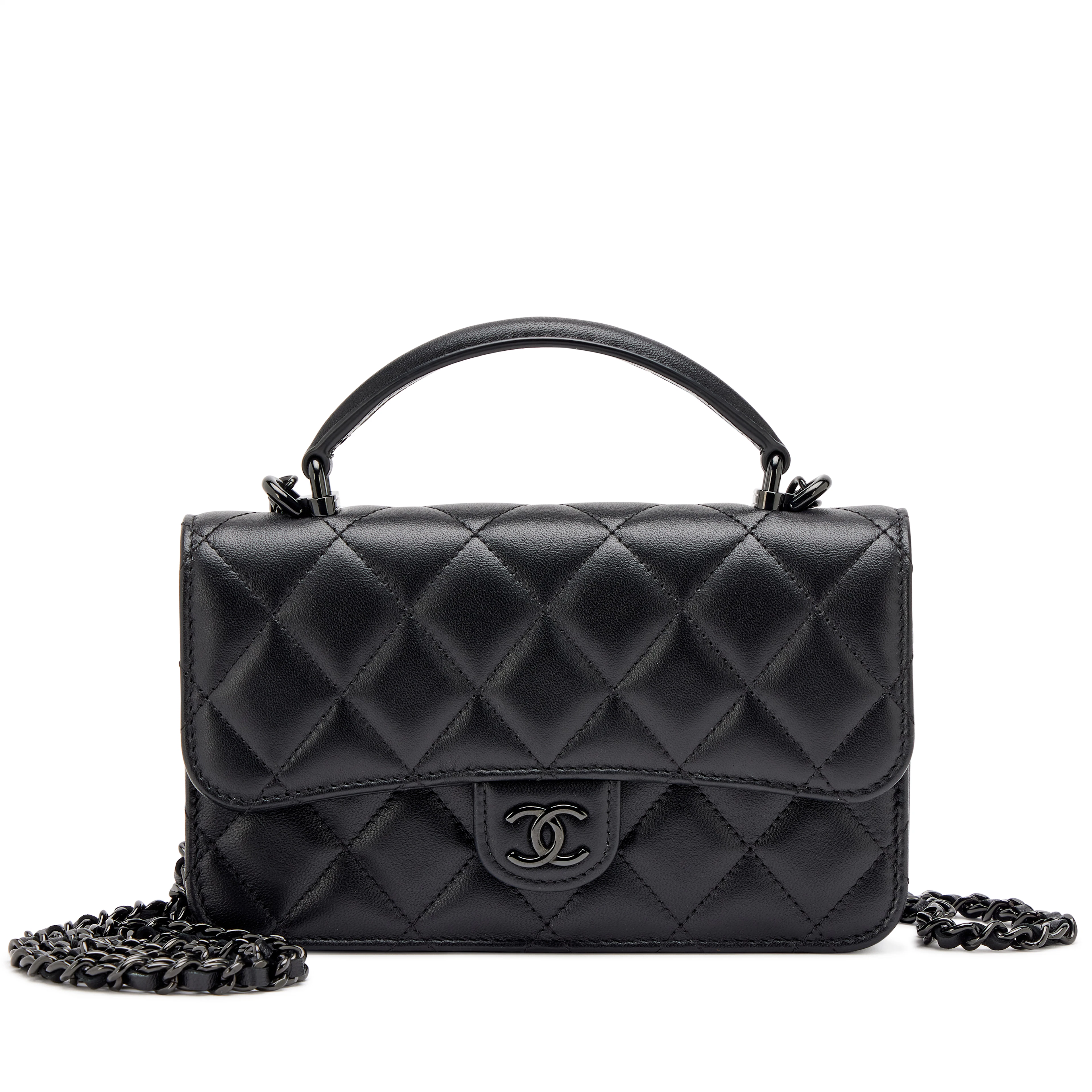 So Black Quilted Lambskin Phone Holder Flap Bag with Black Hardware, 2024