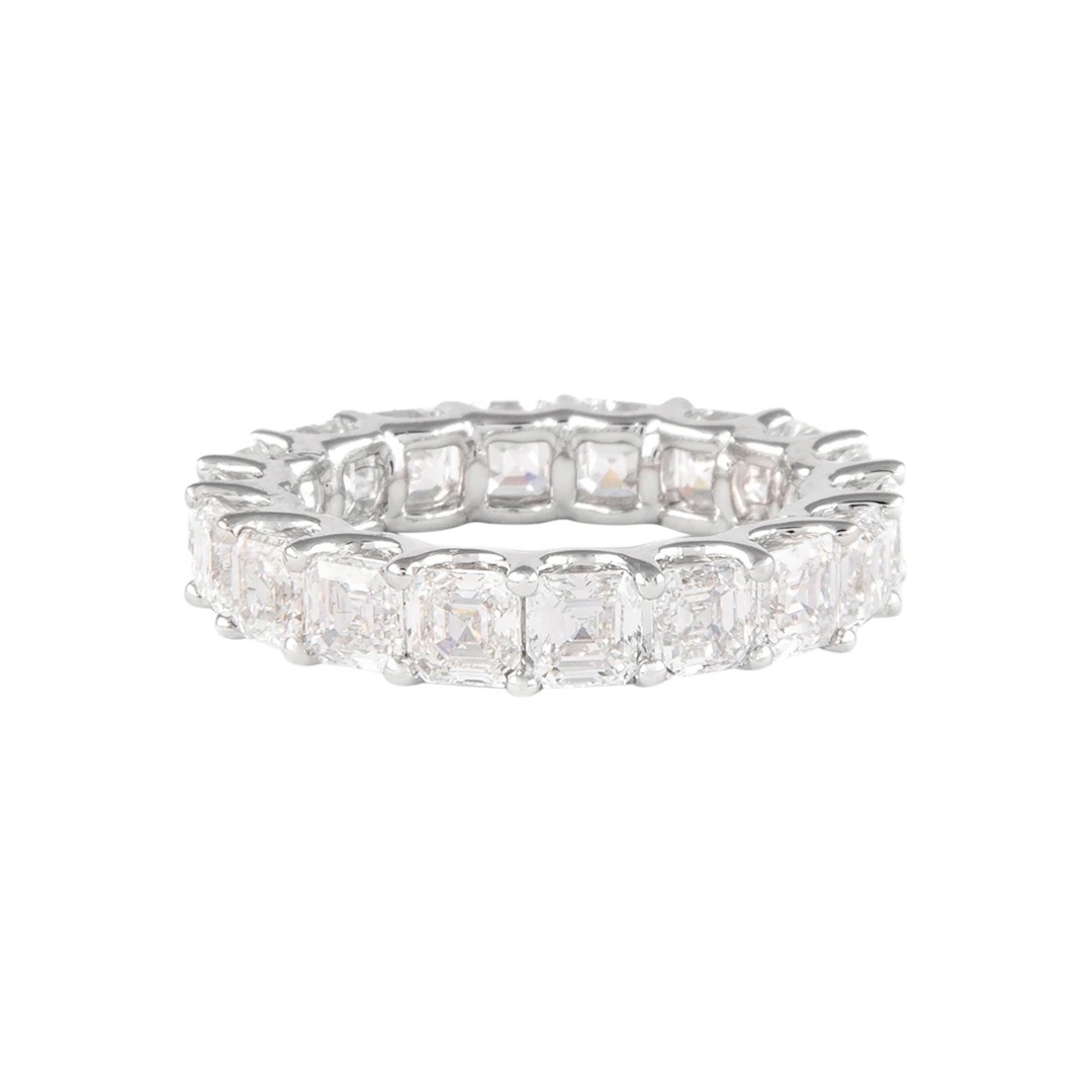 White Gold and 5.50ctw Asscher Cut Diamond Eternity Band Ring